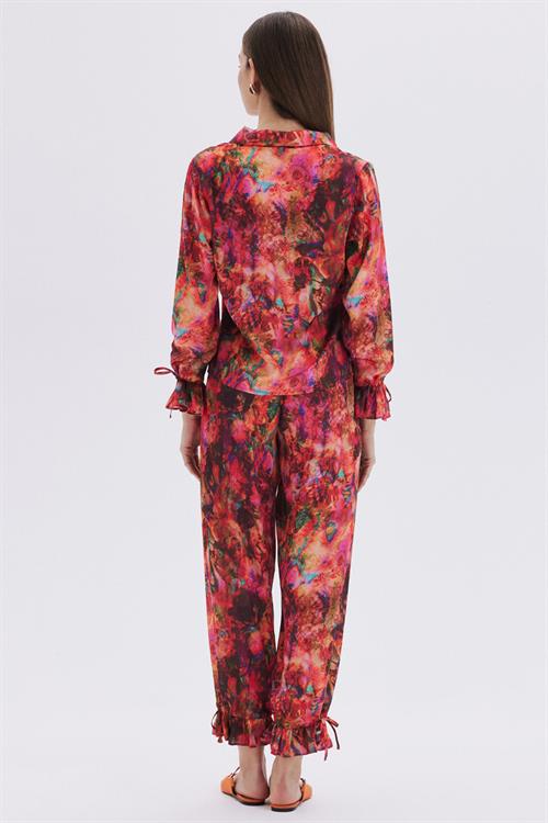Seille Patterned Satin Long Pajama Set