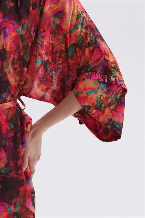 Seille Desenli Uzun Saten Sabahlık / Kimono