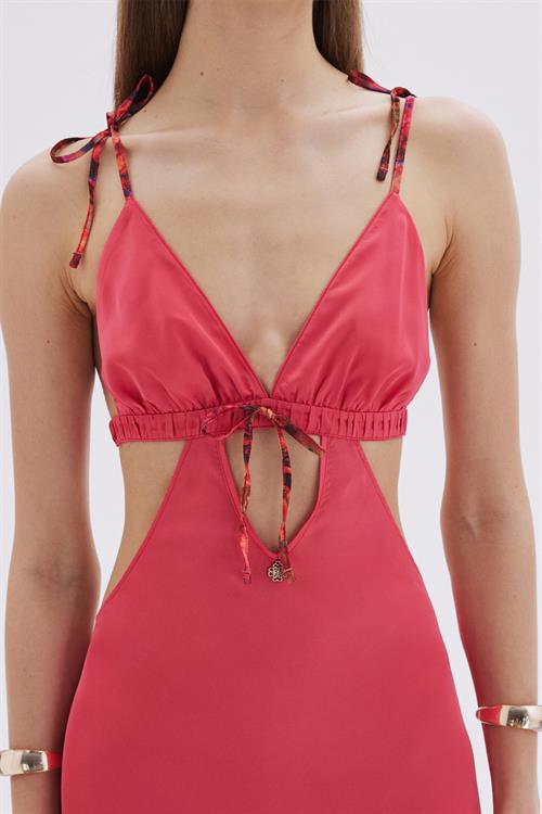 Seille Pembe Askılı Uzun Saten Gecelik