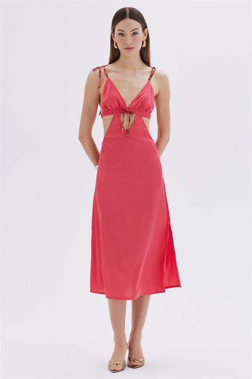 Seille Pembe Askılı Uzun Saten Gecelik