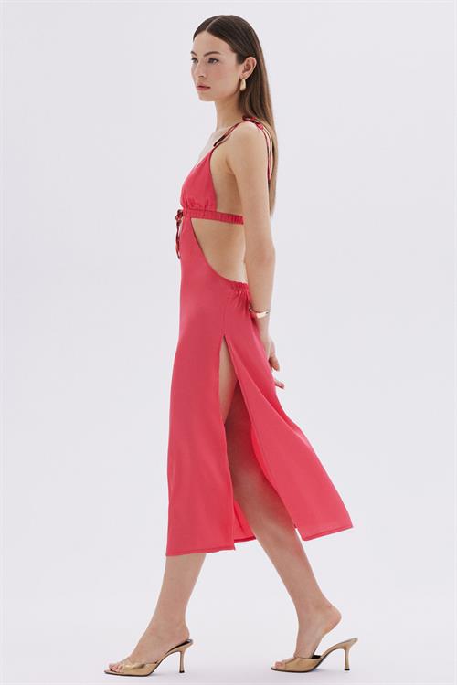 Seille Pembe Askılı Uzun Saten Gecelik