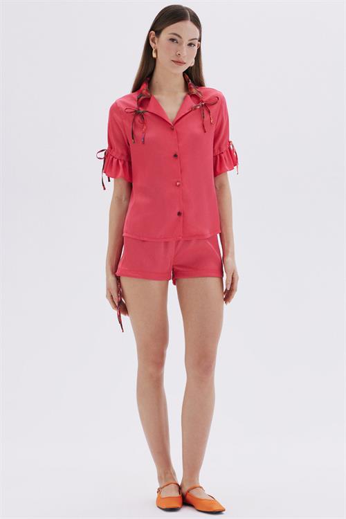 Seille Pembe Kısa Saten Pijama Takımı