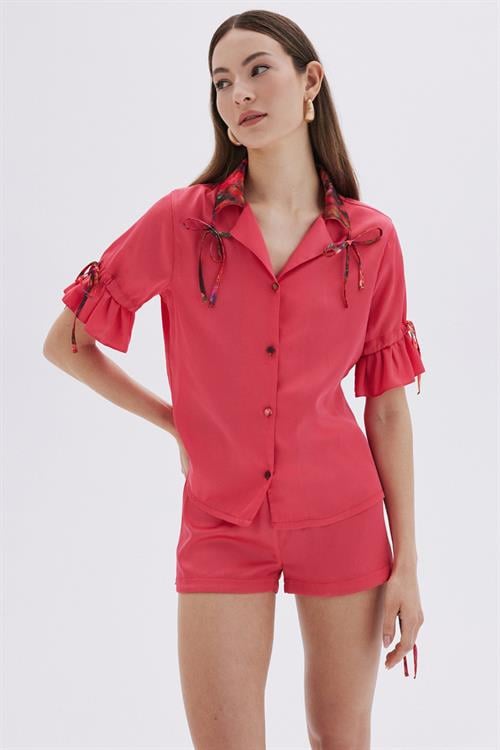 Seille Pembe Kısa Saten Pijama Takımı