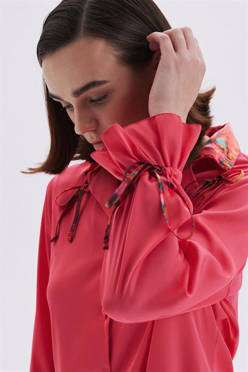 Seille Pembe Uzun Saten Pijama Takımı