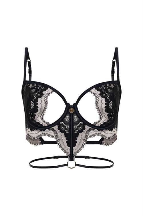 Sensure Siyah Dantelli Dekolteli Büstiyer Sütyen