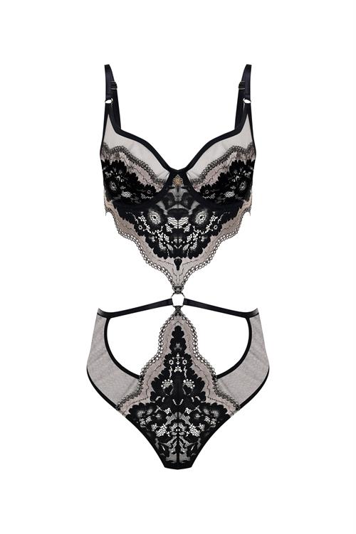 Sensure Siyah Dantelli Tül Detaylı Bodysuit