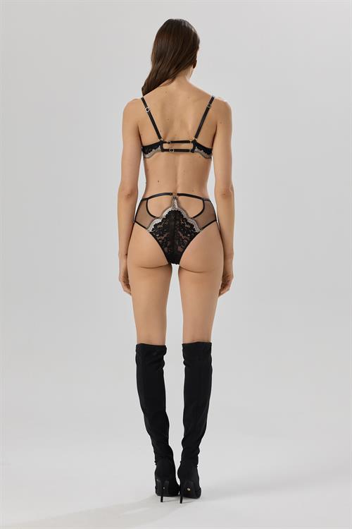 Sensure Siyah Dantelli Tül Detaylı Bodysuit