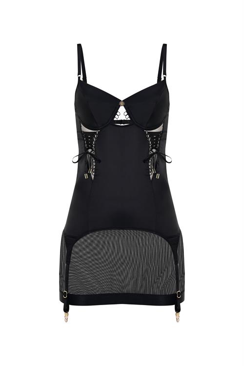 Sensure Siyah Esnek Saten Tül Detaylı Bask Dilli