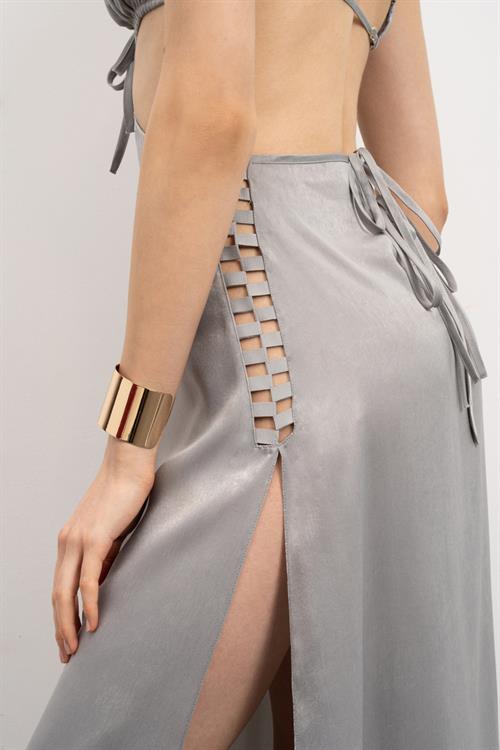 Tearer Grogren Detailed Satin Grey Long Nightgown