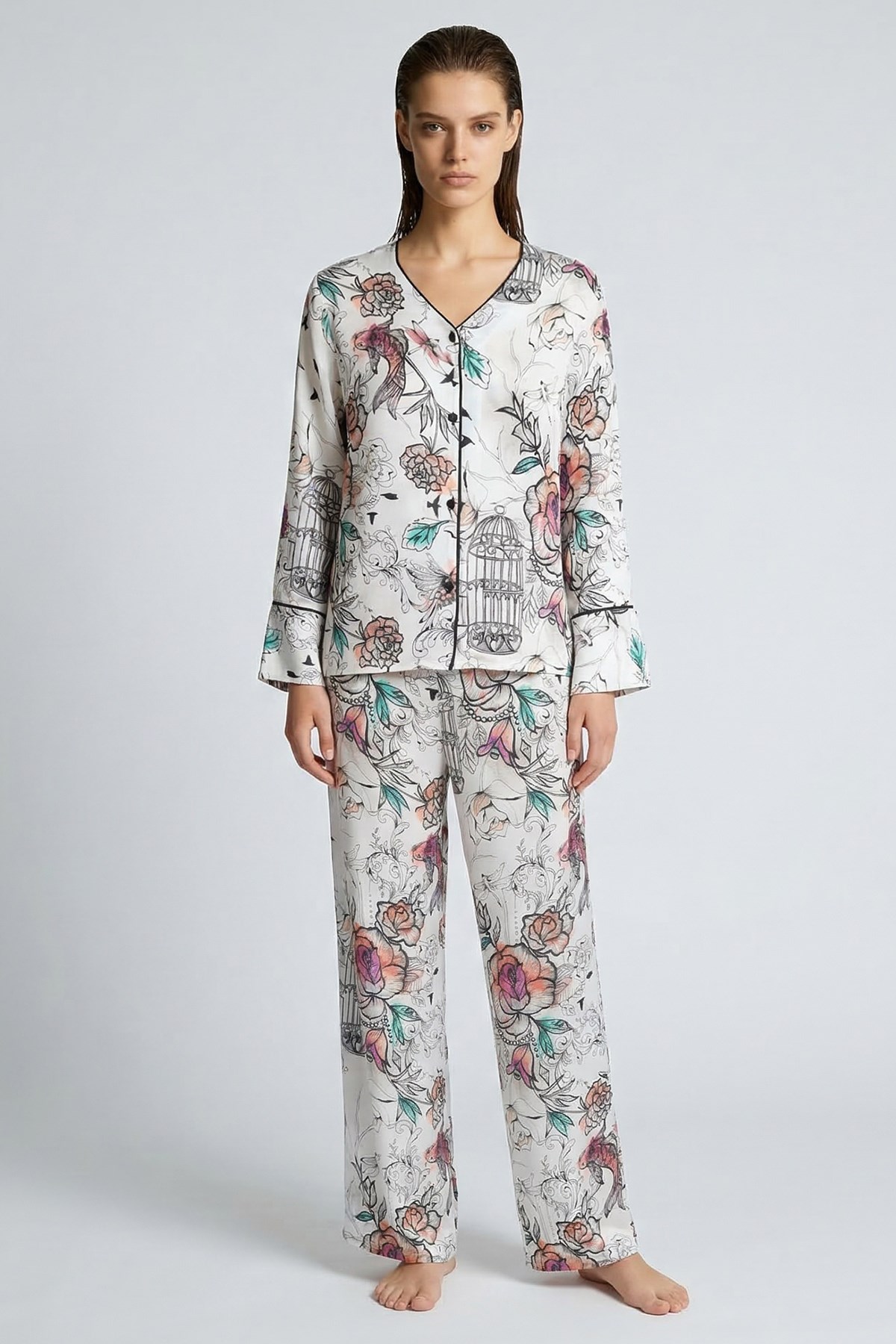 Maison Royale Desenli Uzun Viskon Pijama Takımı