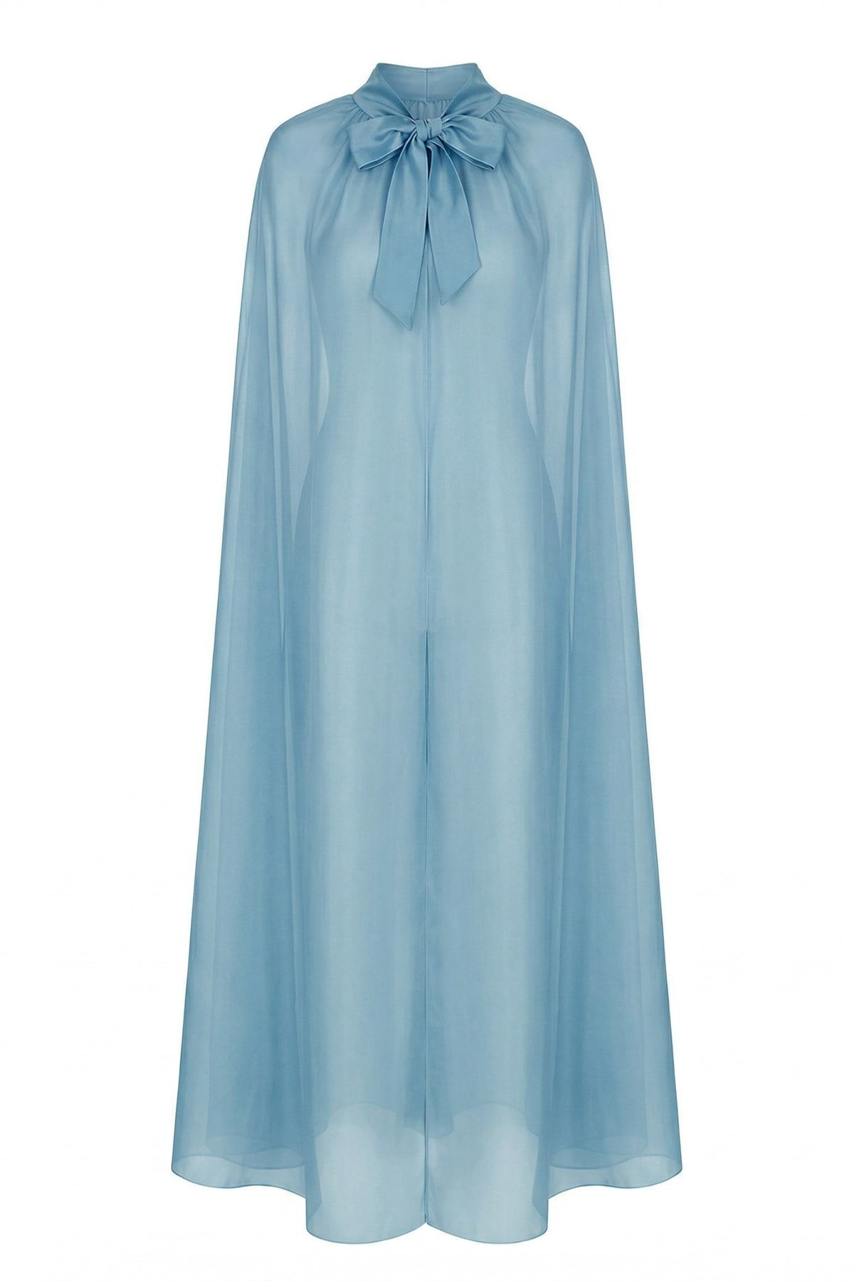 Voile Turkuaz Saten Kurdaleli Tül Pelerin