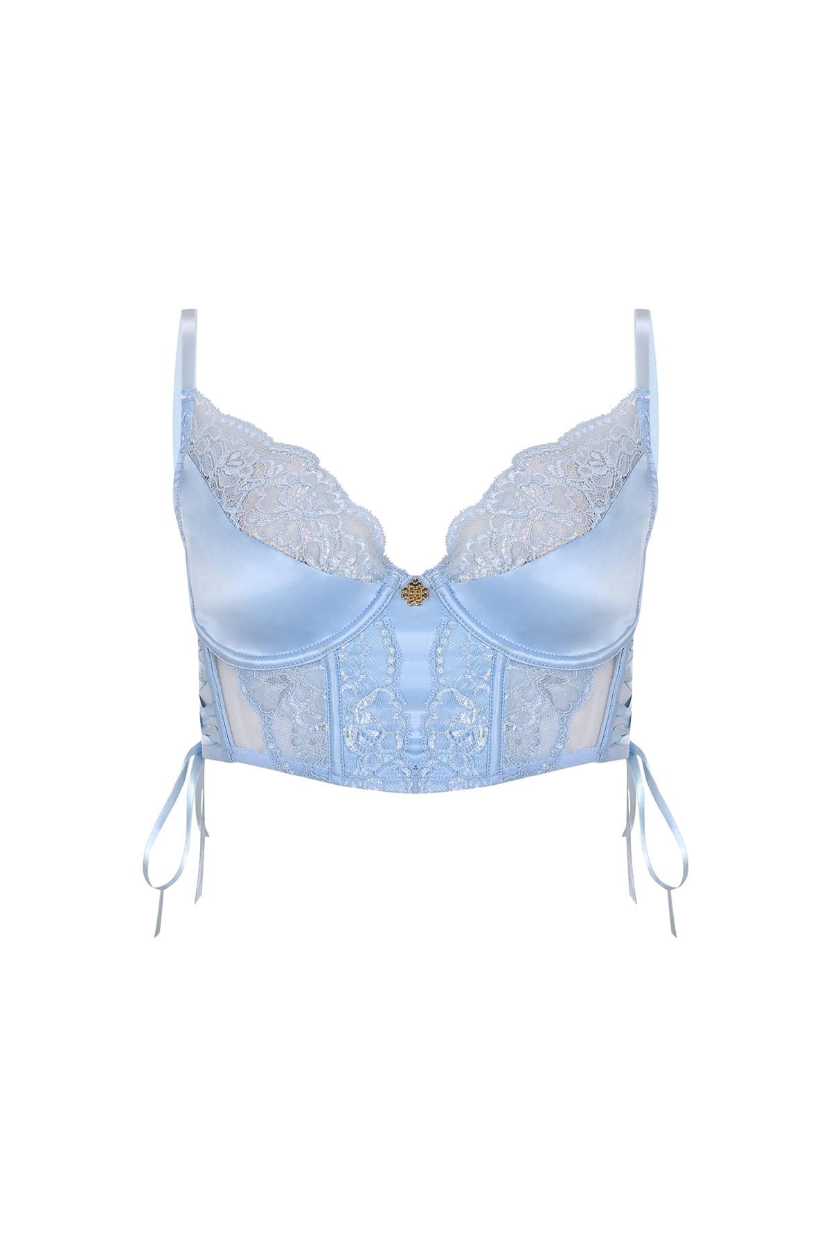 Pastivelle Бюстгальтер-корсет из светло-голубого атласа с кружевом
