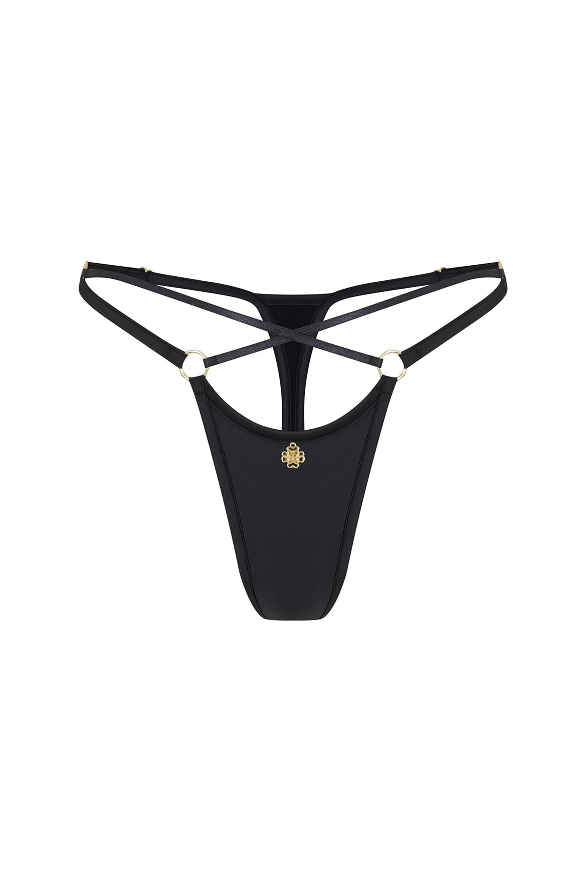 Sensure Черные атласные стринги