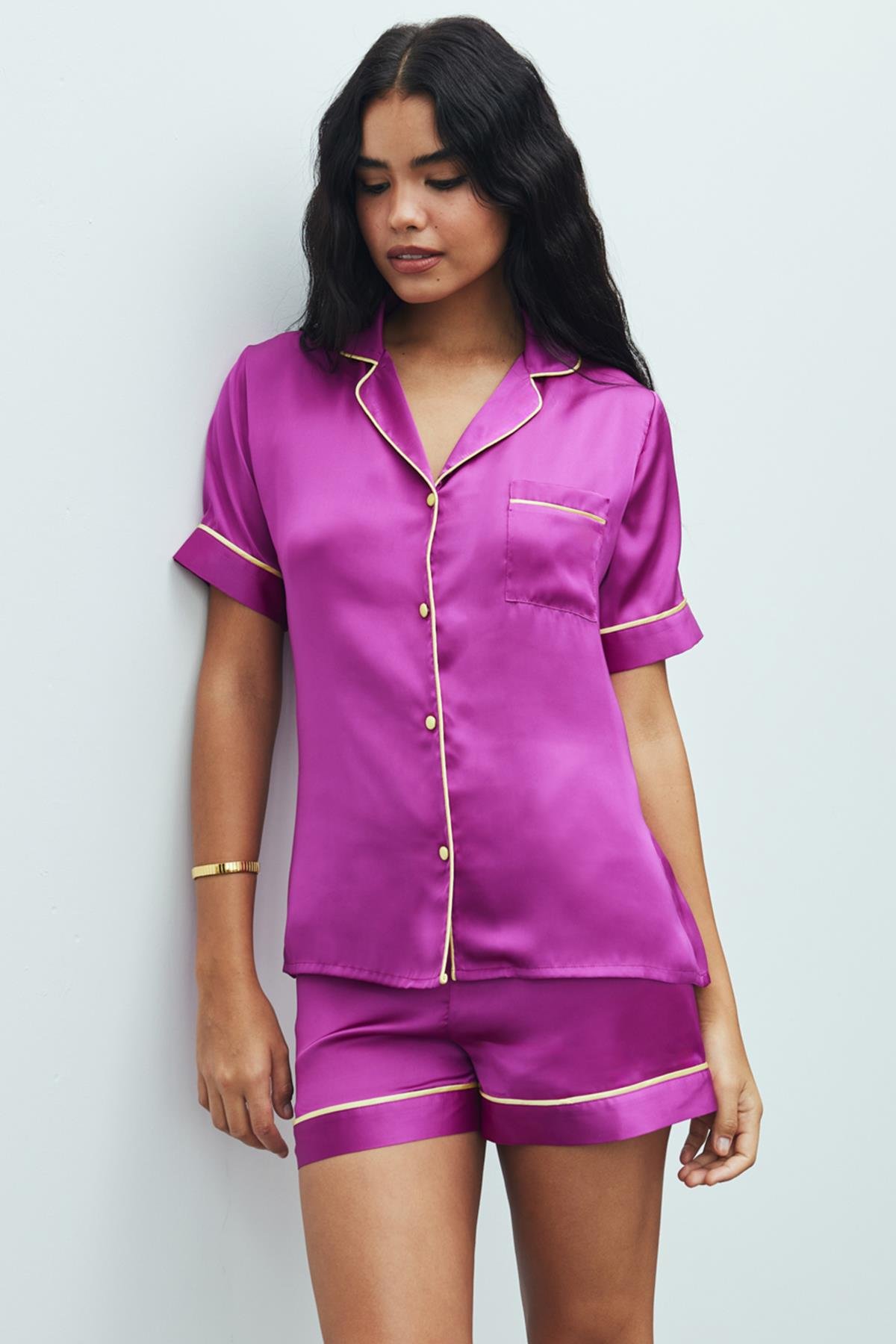 Amoureux Satin Fuchsia Short Pajama Set