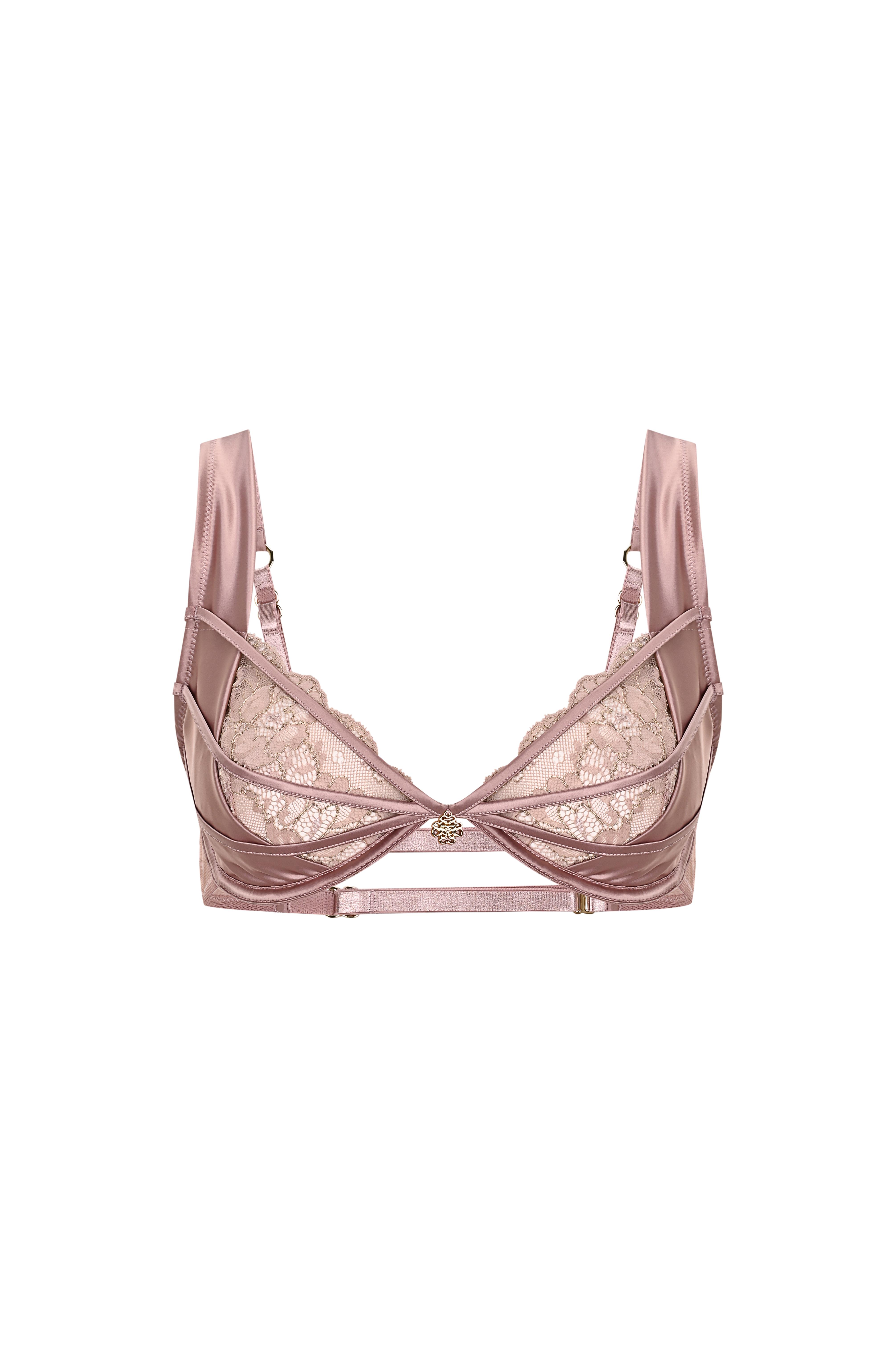 Brigette Gül Kurusu Saten Dantelli Balconette Sütyen