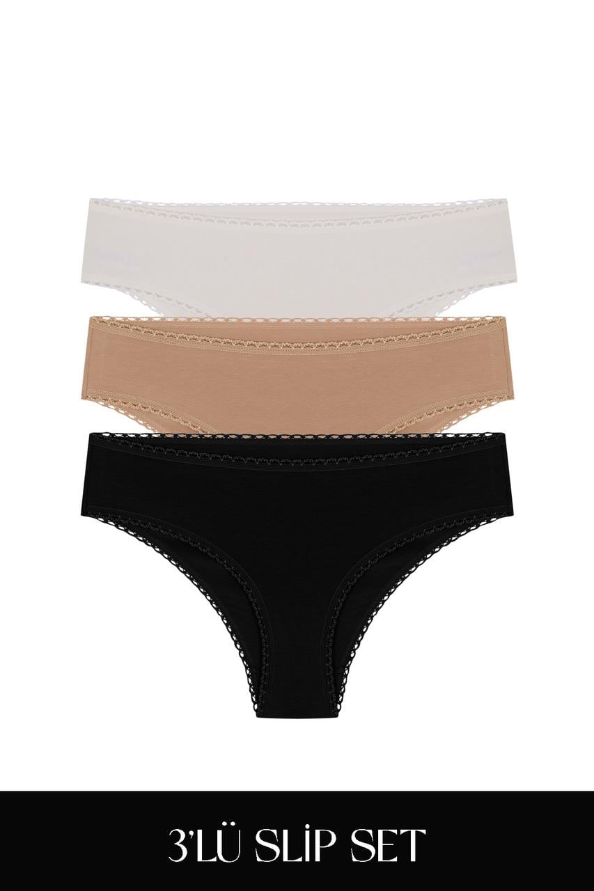 Cotvie Комплект из 3 трусиков-комбинаций из хлопка ESK, 3 цвета.