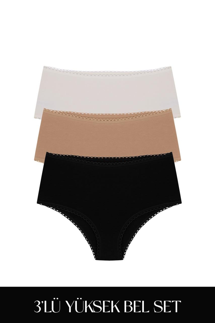 Cotvie Комплект из 3 предметов: трусики ESK из хлопка с высокой талией, 3 цвета.