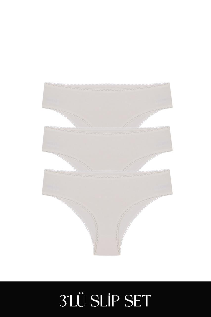 Cotvie Комплект из 3 предметов: хлопковые трусы кремового цвета.