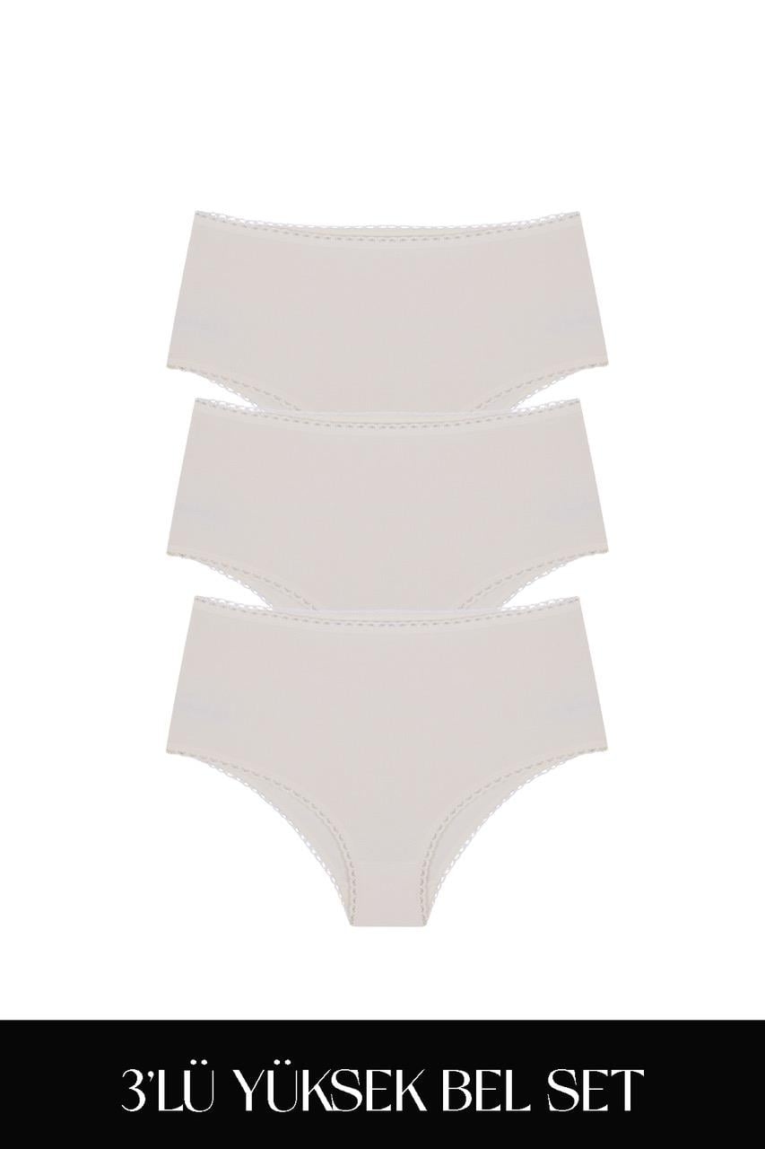 Cotvie Комплект из трех предметов: трусики из хлопка кремового цвета с высокой талией.