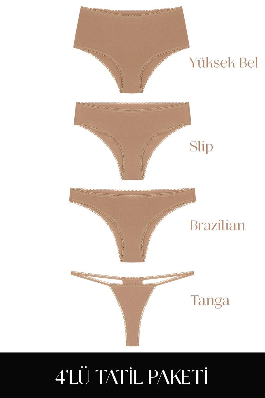 Cotvie Комплект из 4  трусиков из хлопка кофейного цвета