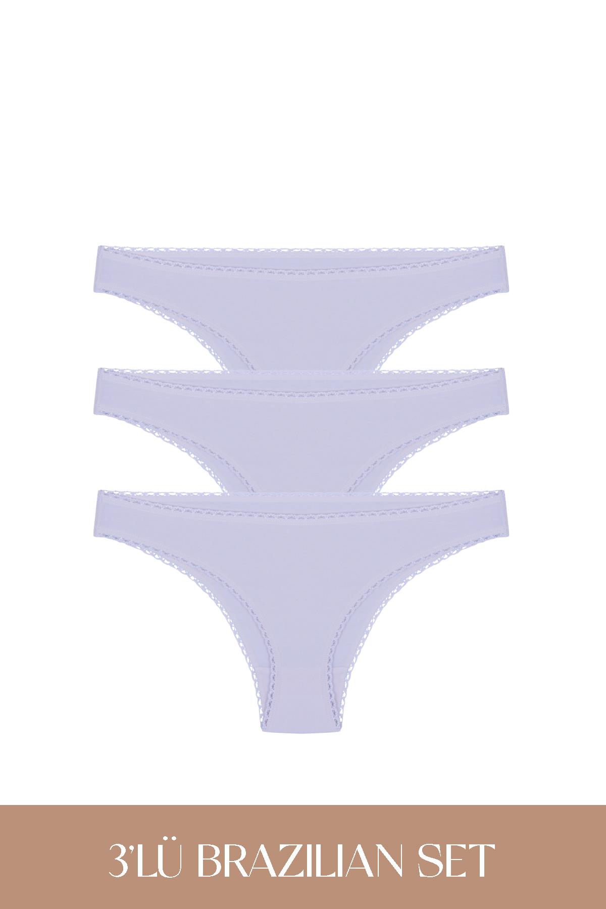 Cotvie Комплект из 3 предметов: трусики из сиреневого хлопка, бразильские.