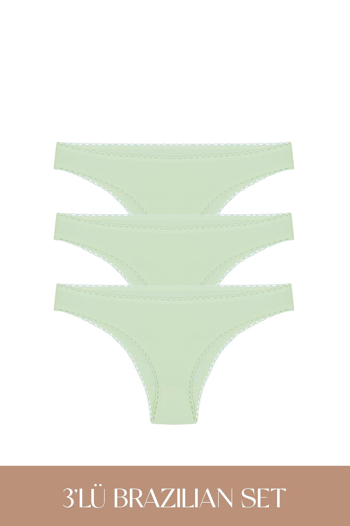 Cotvie Комплект из 3 предметов:бразильские трусики из  хлопка мятного цвета.