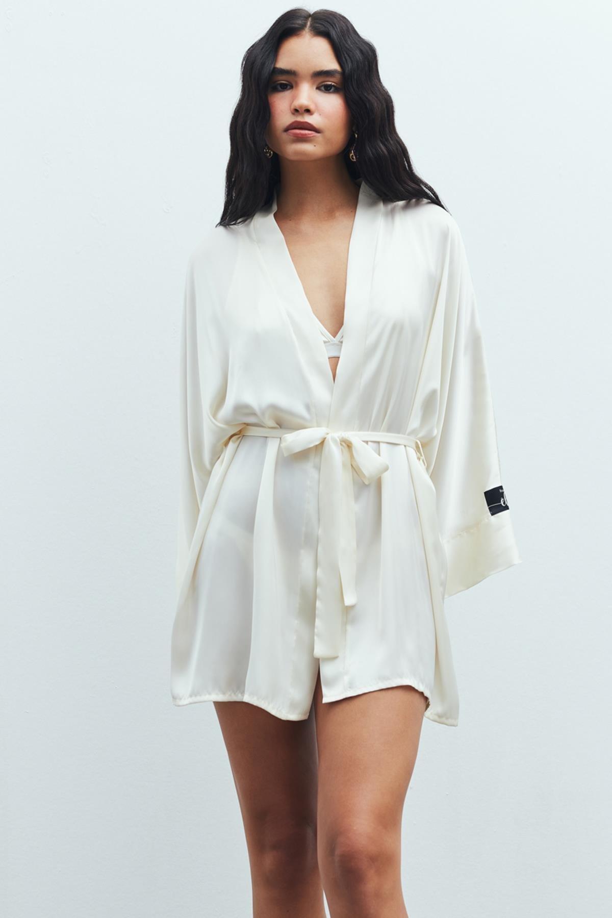 Fumée Ekru Kısa Saten Sabahlık / Kimono