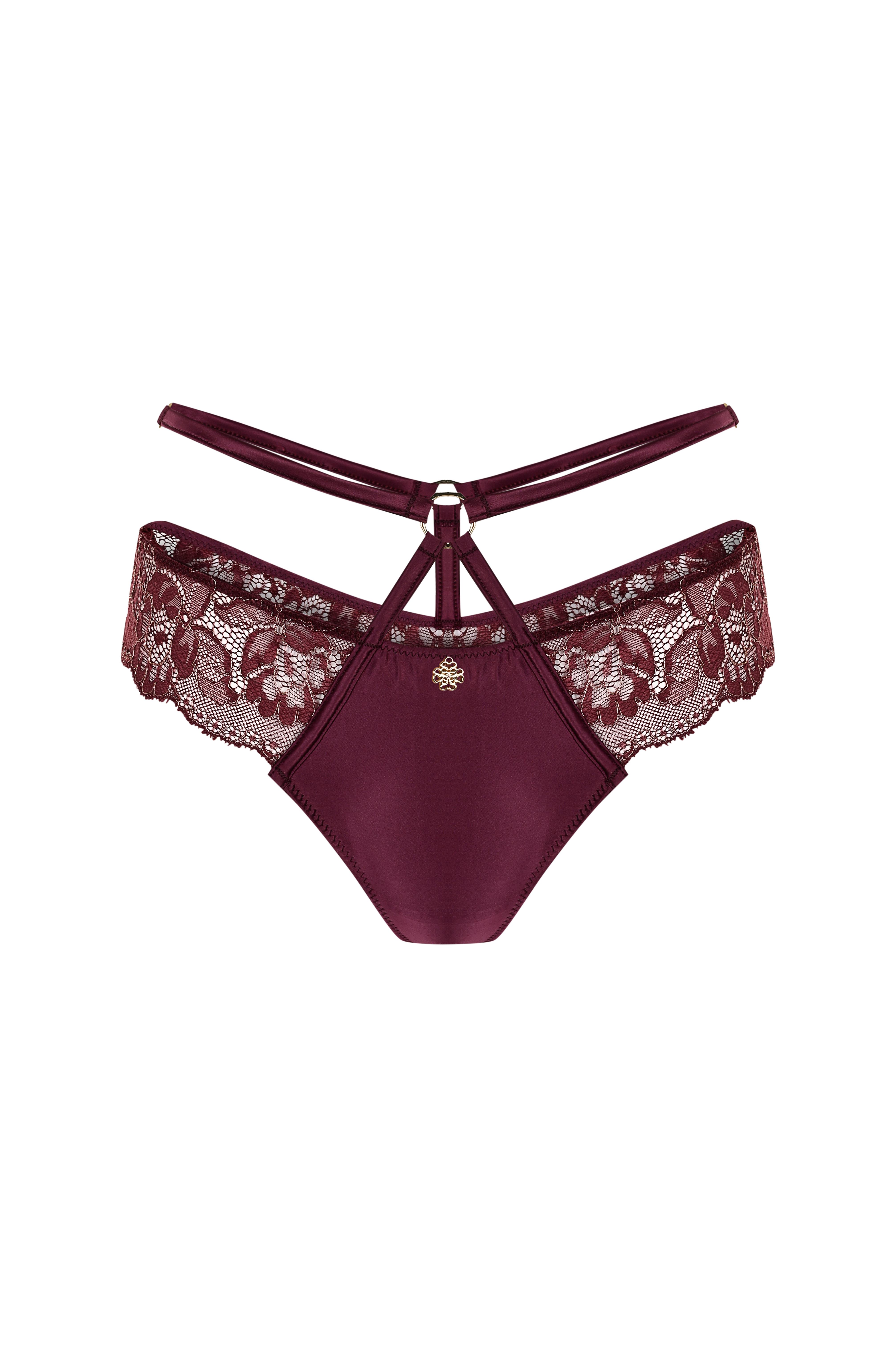 Karlotta Bordo Saten Dantelli Kemer detaylı Tanga