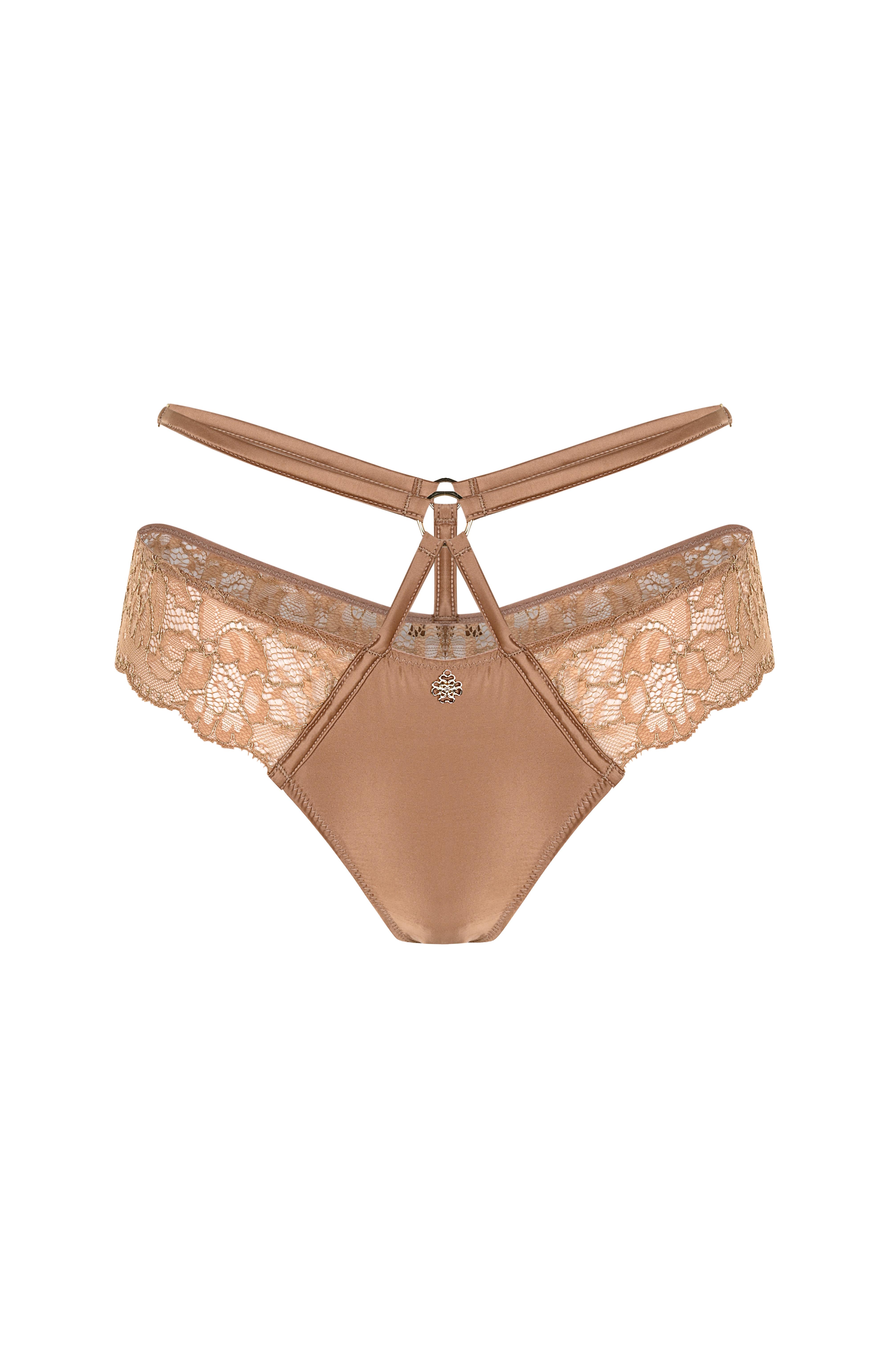 Karlotta Kahve Saten Dantelli Kemer detaylı Tanga