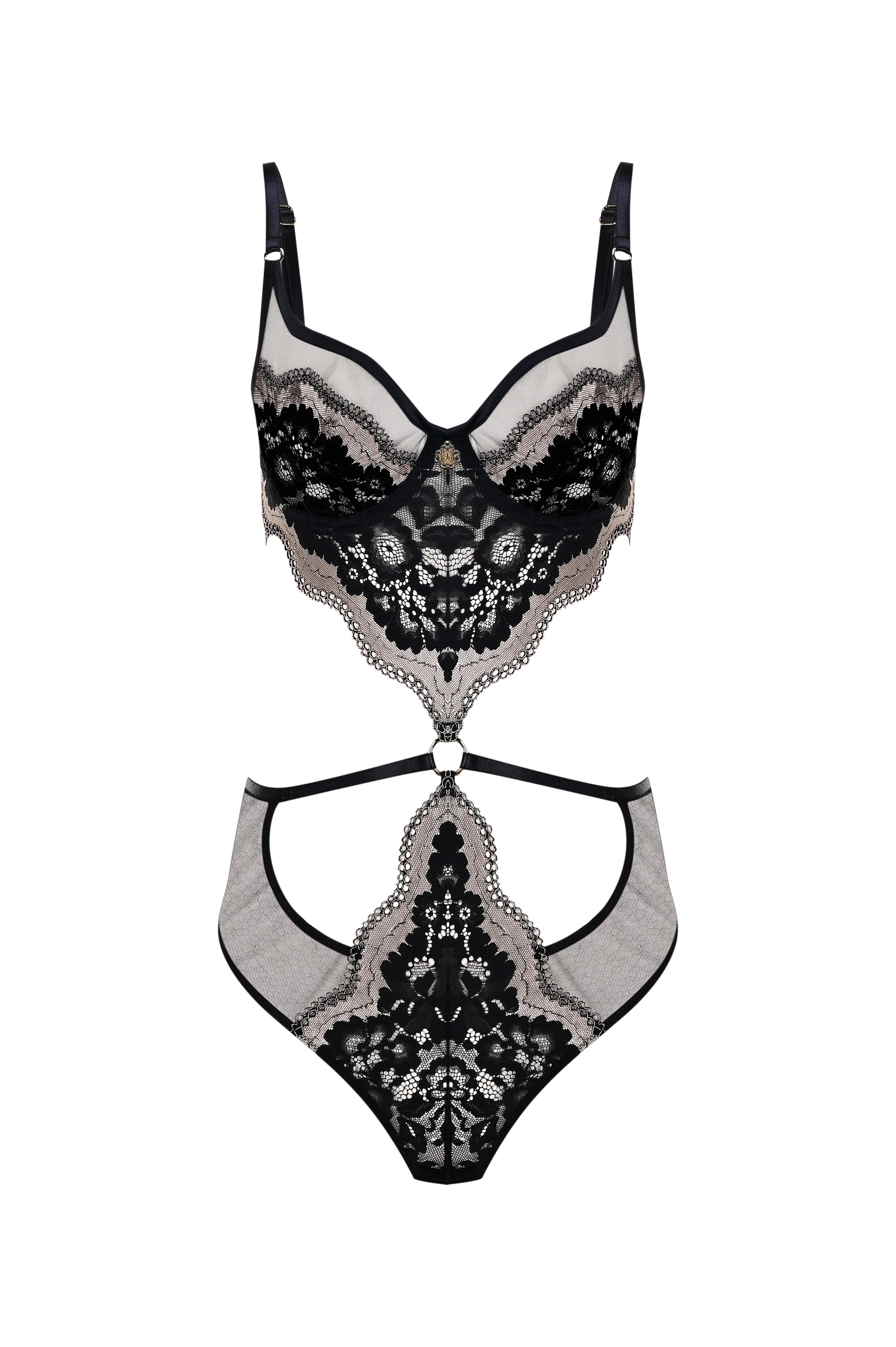 Sensure Siyah Dantelli Tül Detaylı Bodysuit