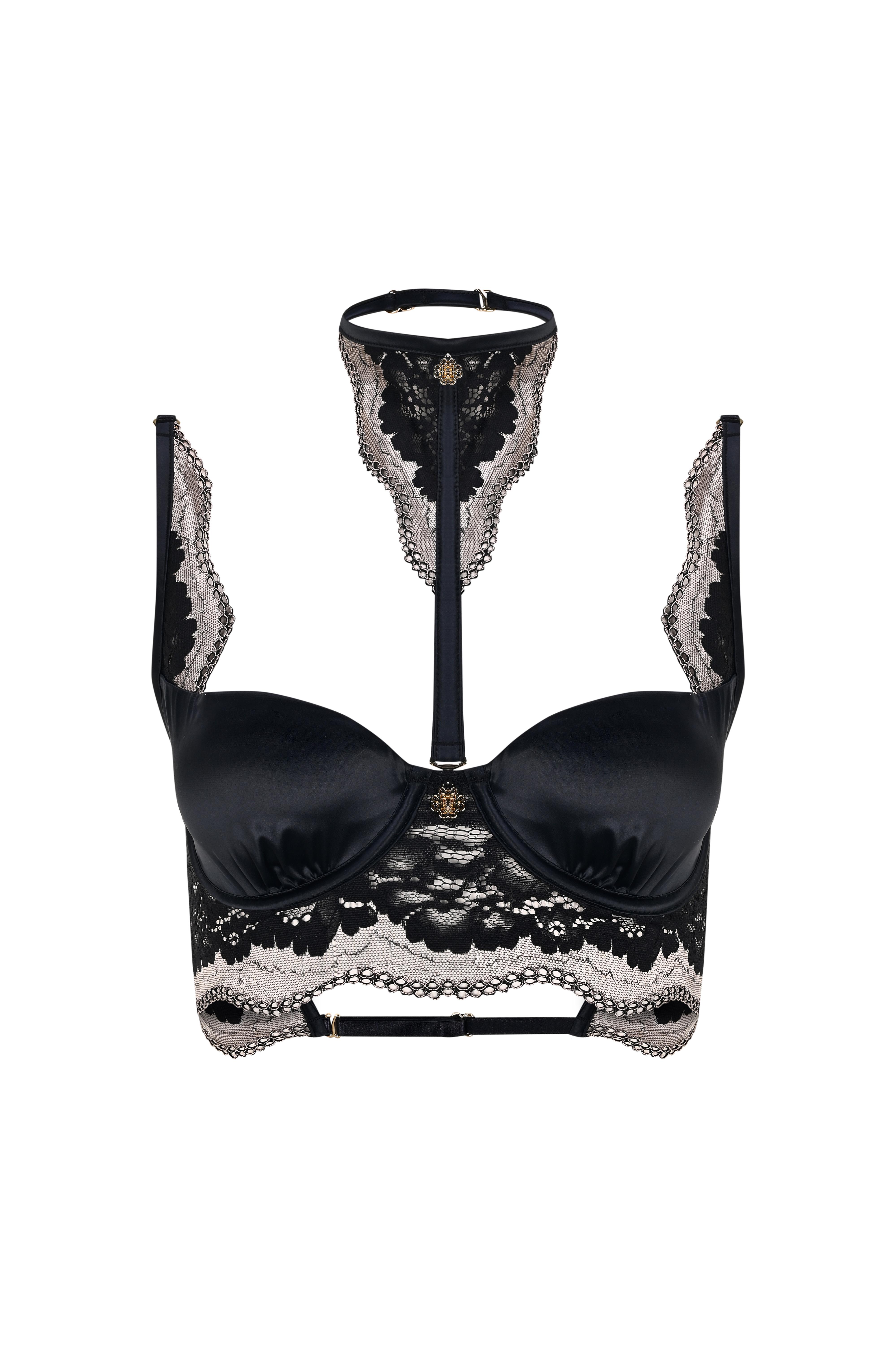 Sensure Siyah Saten Dantel Detaylı Balconette Sütyen