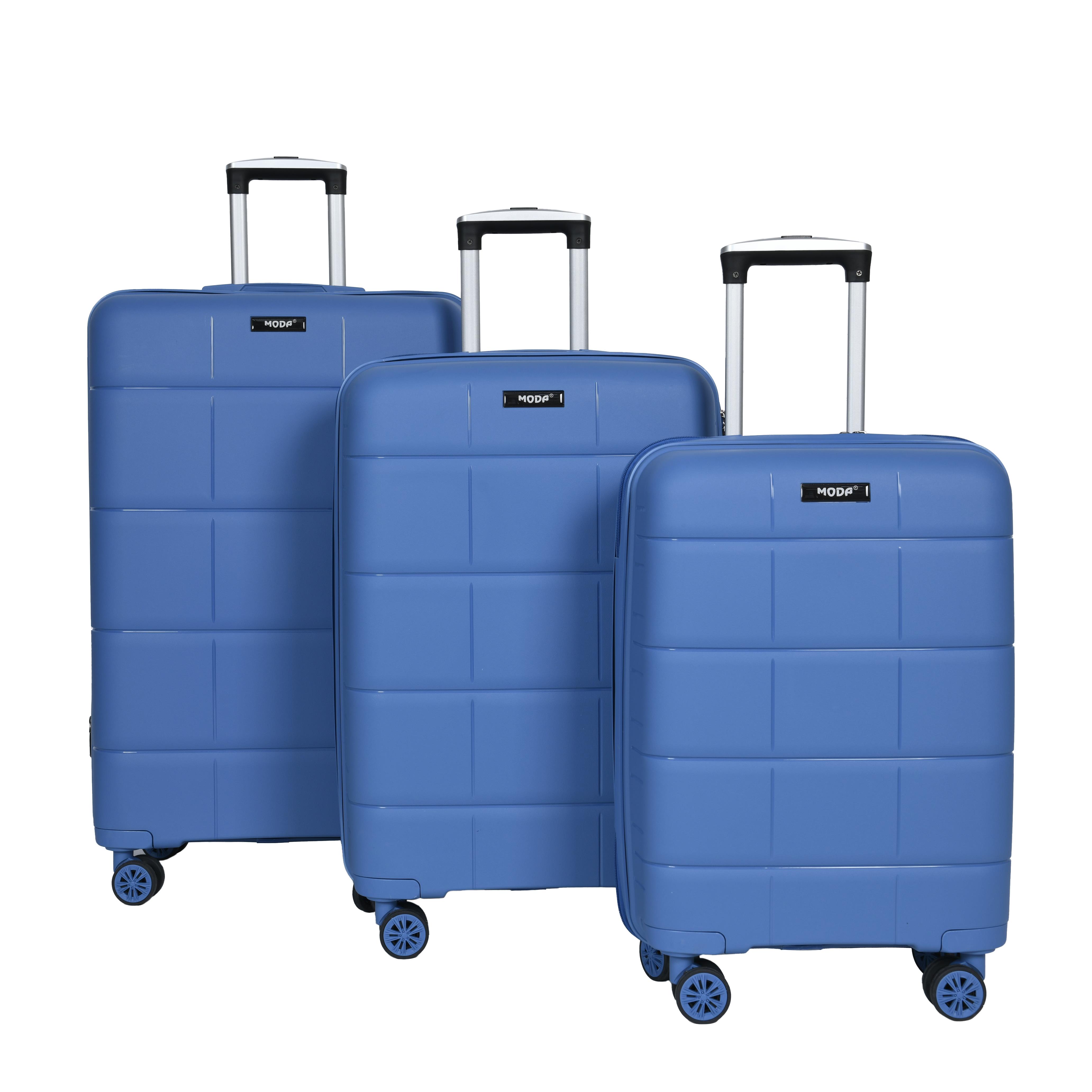 MODA MV-22 MAVİ PP KIRILMAZ SİLİKON 3'LÜ VALİZ SETİ