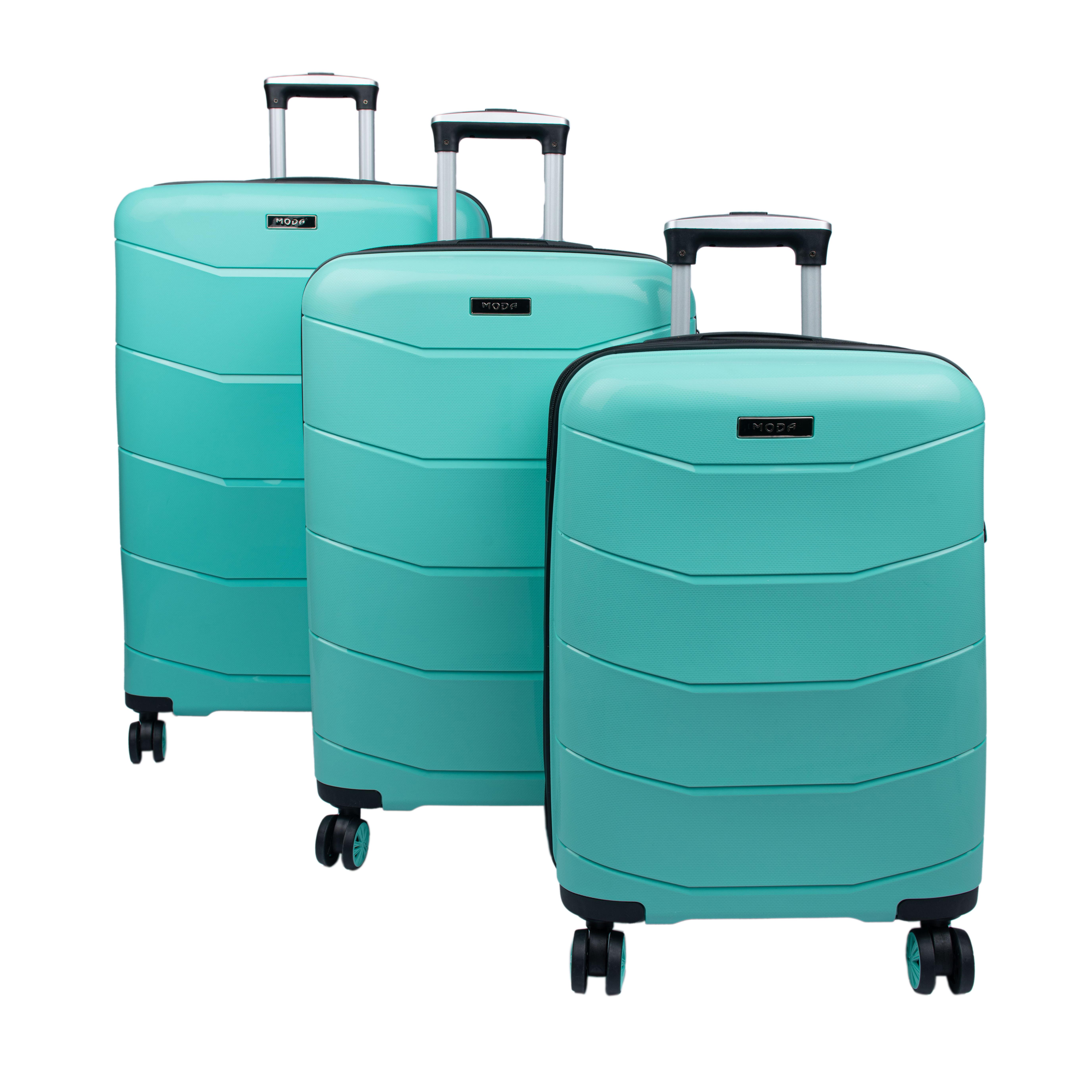 MODA PP20 SU YEŞİLİ PP KIRILMAZ SİLİKON 3'LÜ VALİZ SETİ