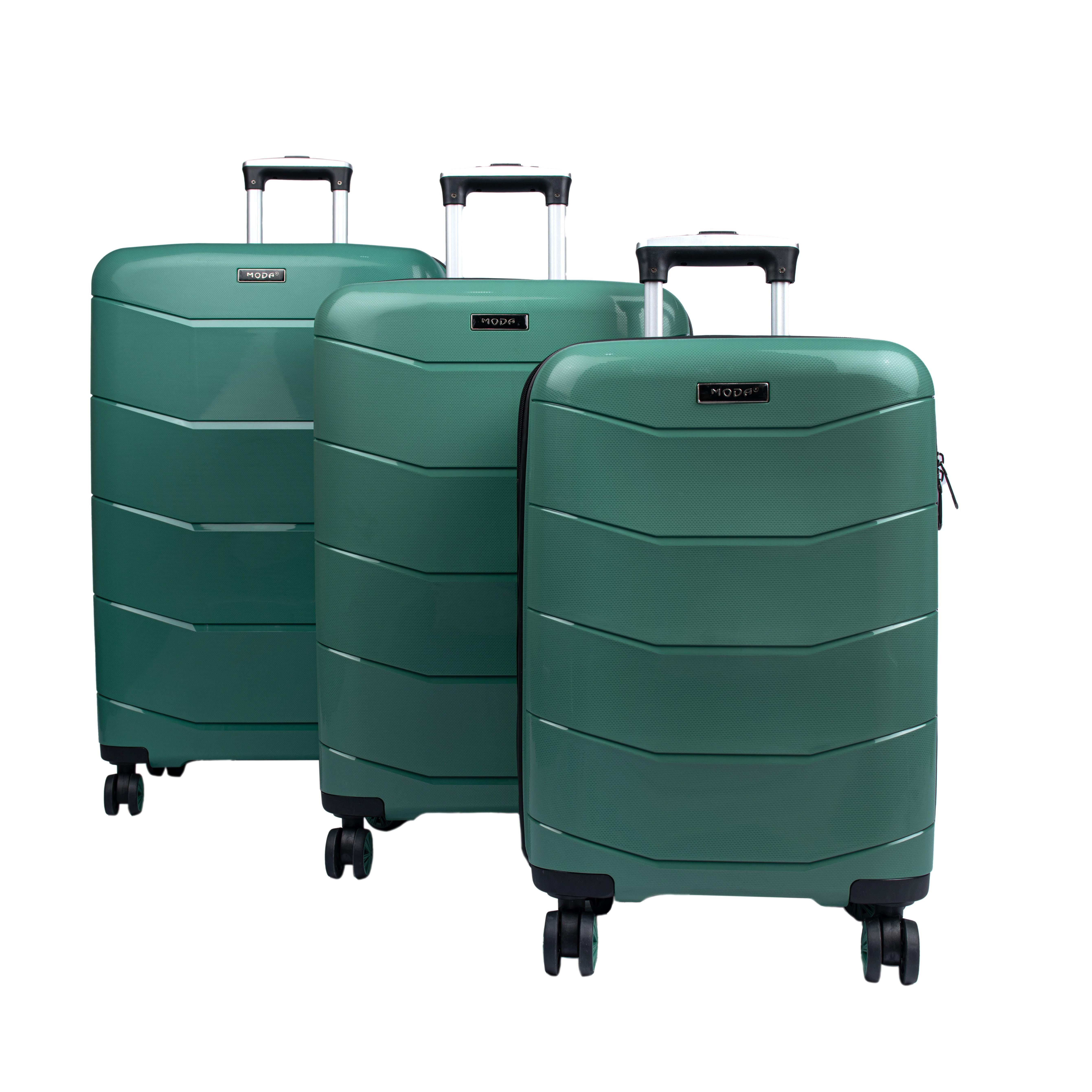 MODA PP20 YESİL PP KIRILMAZ SİLİKON 3'LÜ VALİZ SETİ