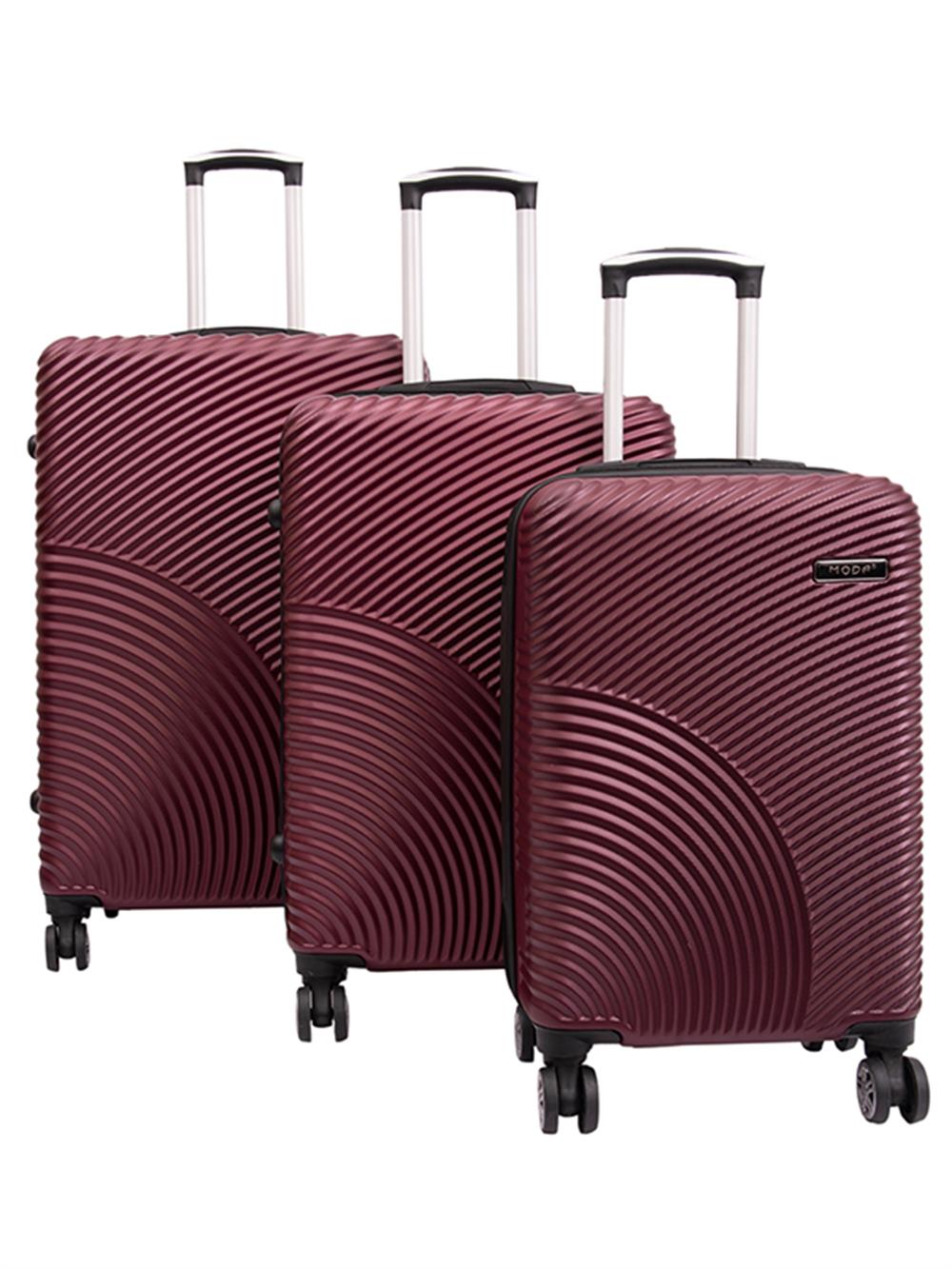 MV 10 BORDO ABS PLASTİK 3 LÜ VALİZ SETİ