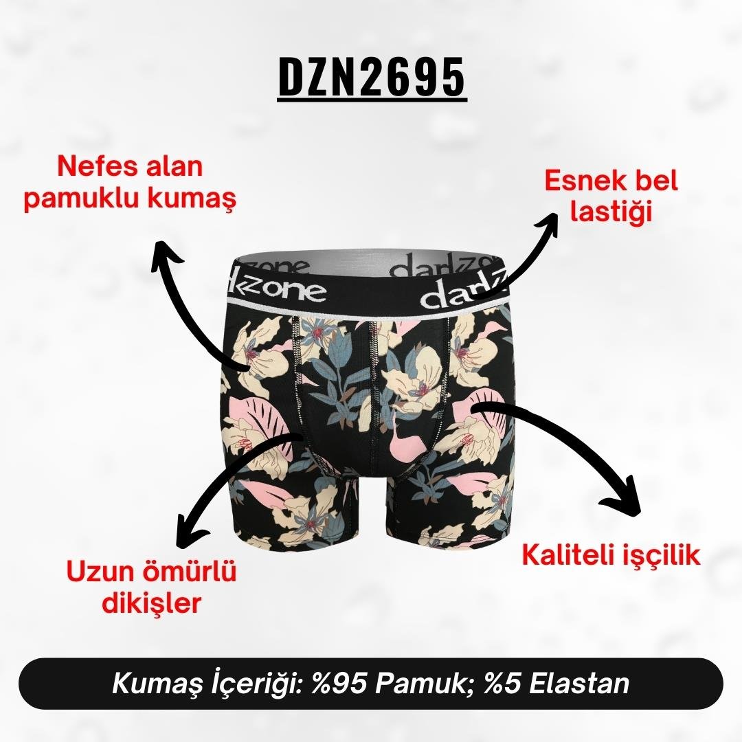 Çiçek Desenli Siyah Erkek Boxer - DZN2695