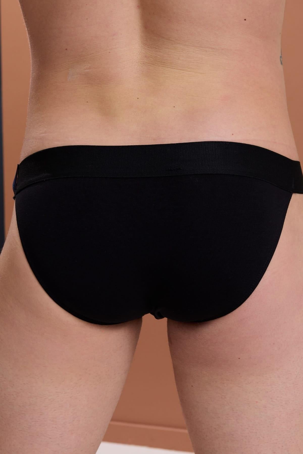 Erkek Siyah Yanları Açık Geniş Lastikli Slip Külot