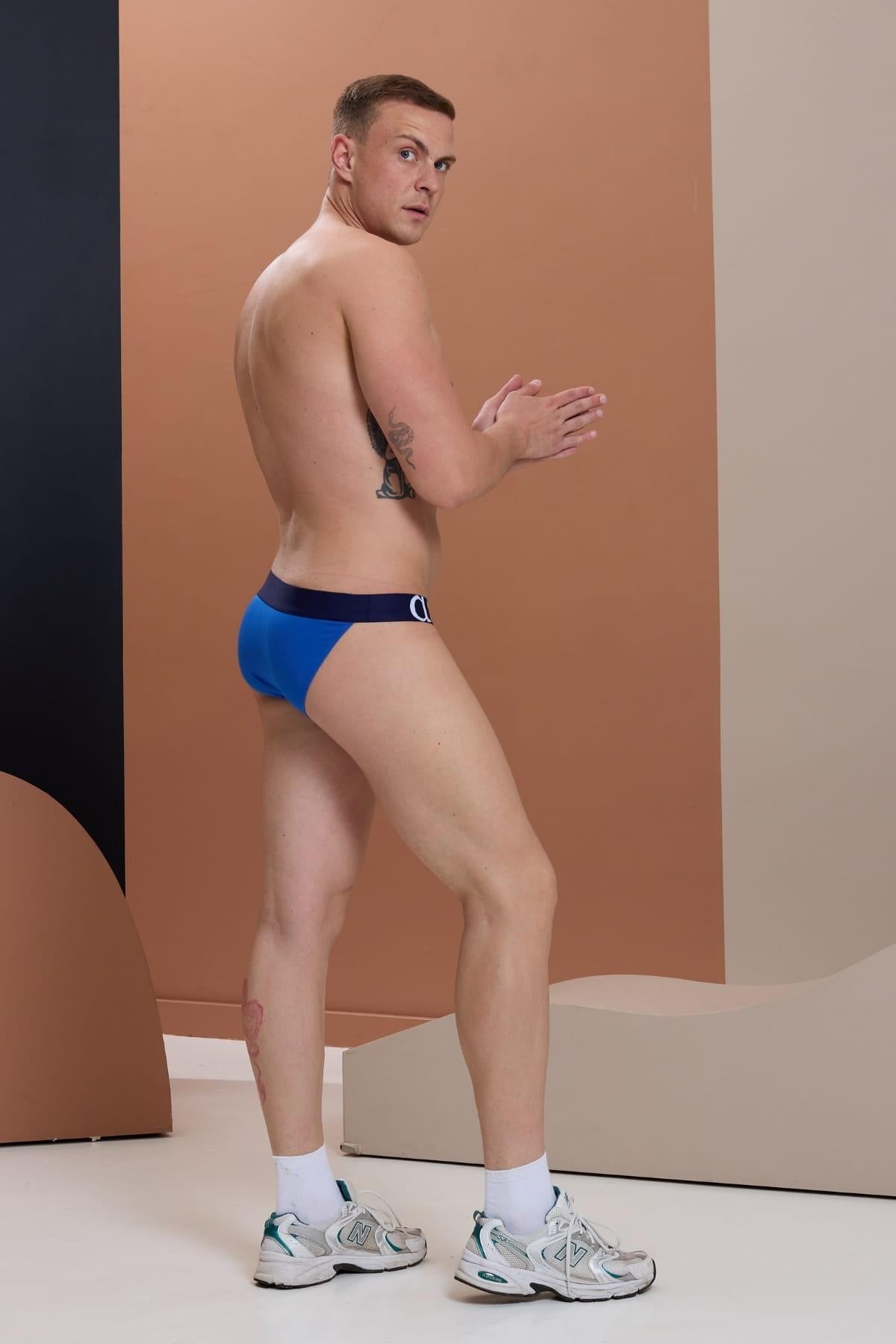 Erkek Saks Mavi Yanları Açık Geniş Lastikli Slip Külot