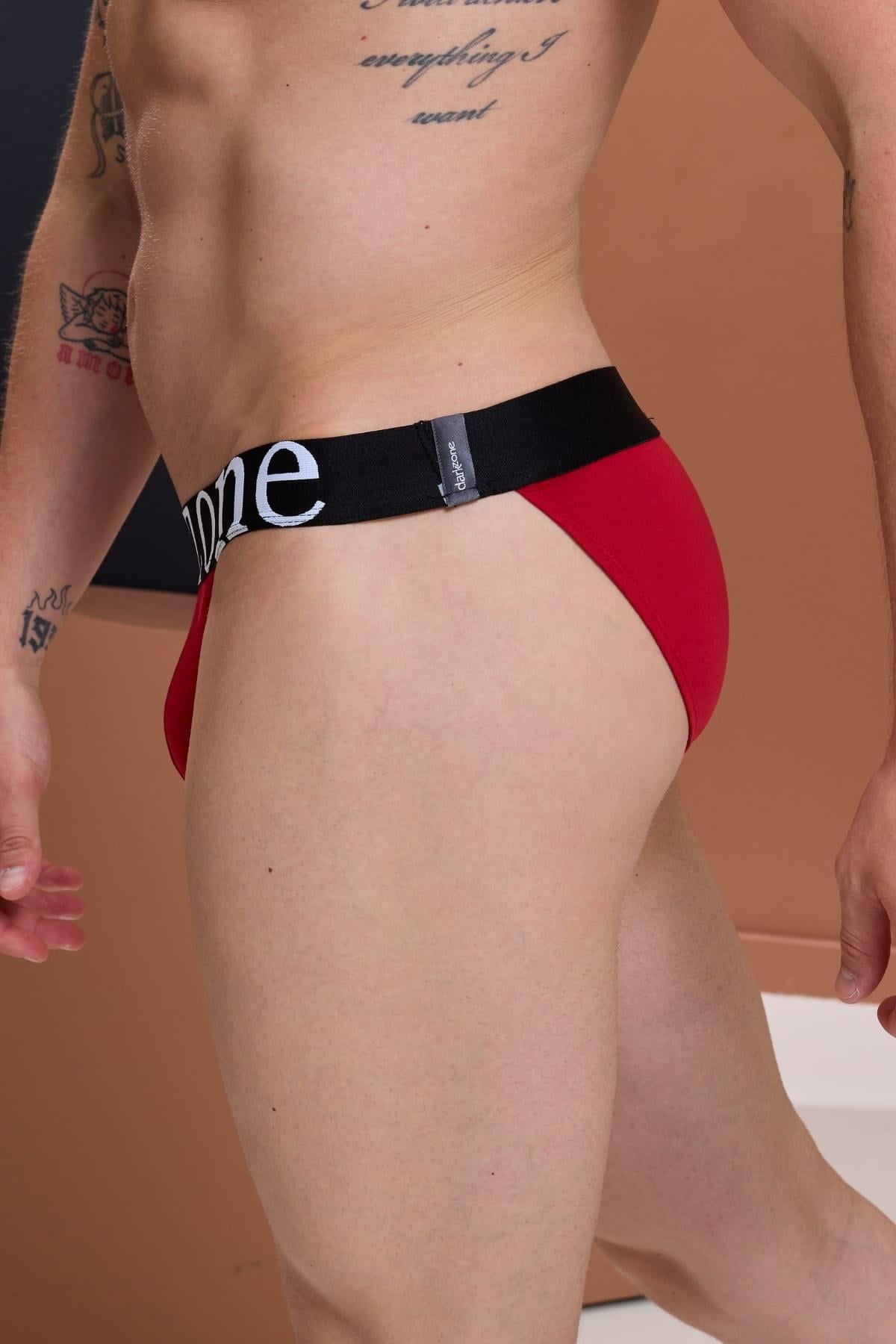 Erkek Kırmızı Yanları Açık Geniş Lastikli Slip Külot