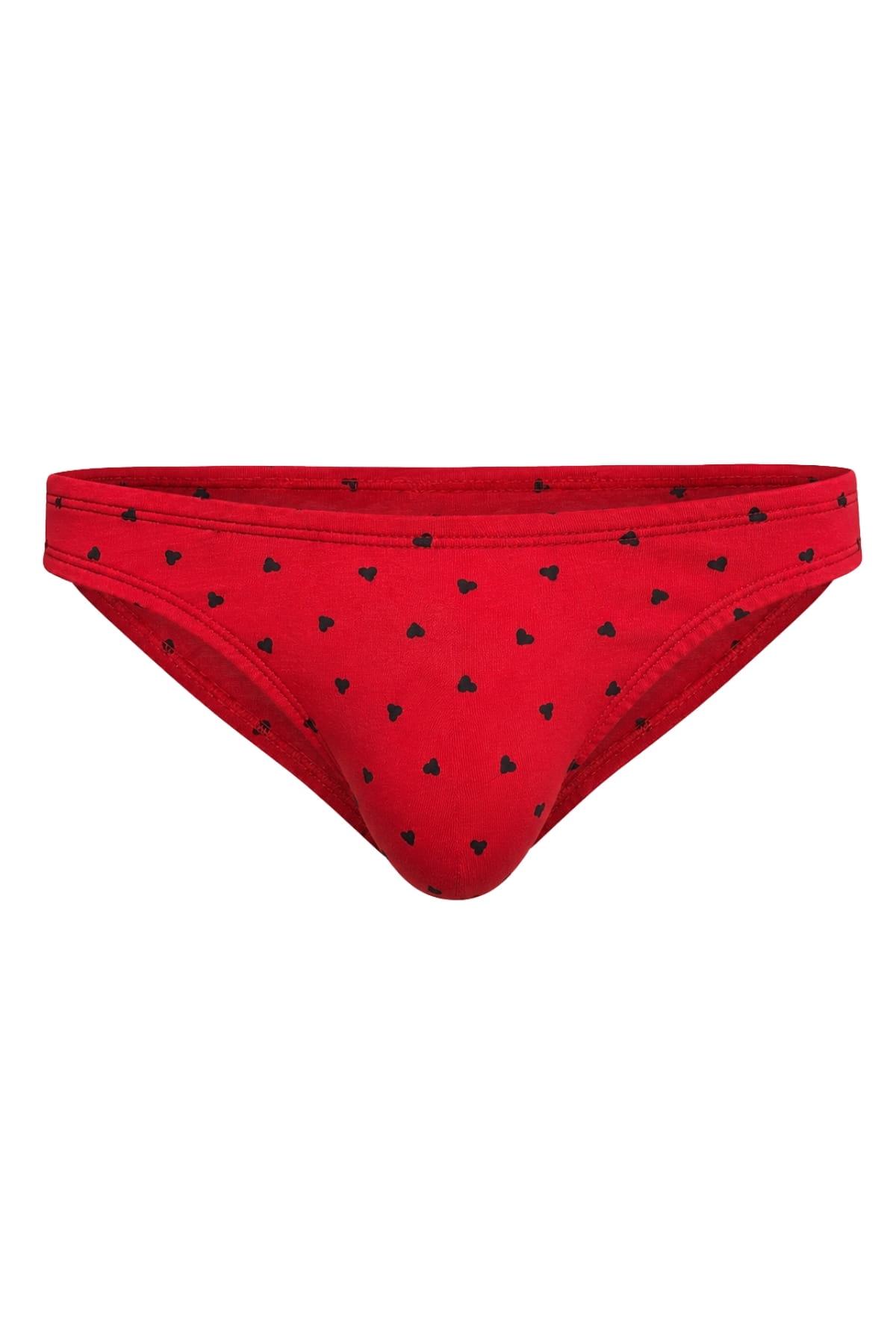 Erkek Kalp Desenli Kırmızı Pamuklu Klasik Slip Külot