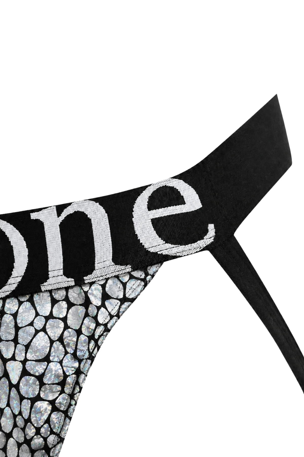 Erkek Fantezi Arkası Açık Silver Mozaik Desenli Deri Jockstrap