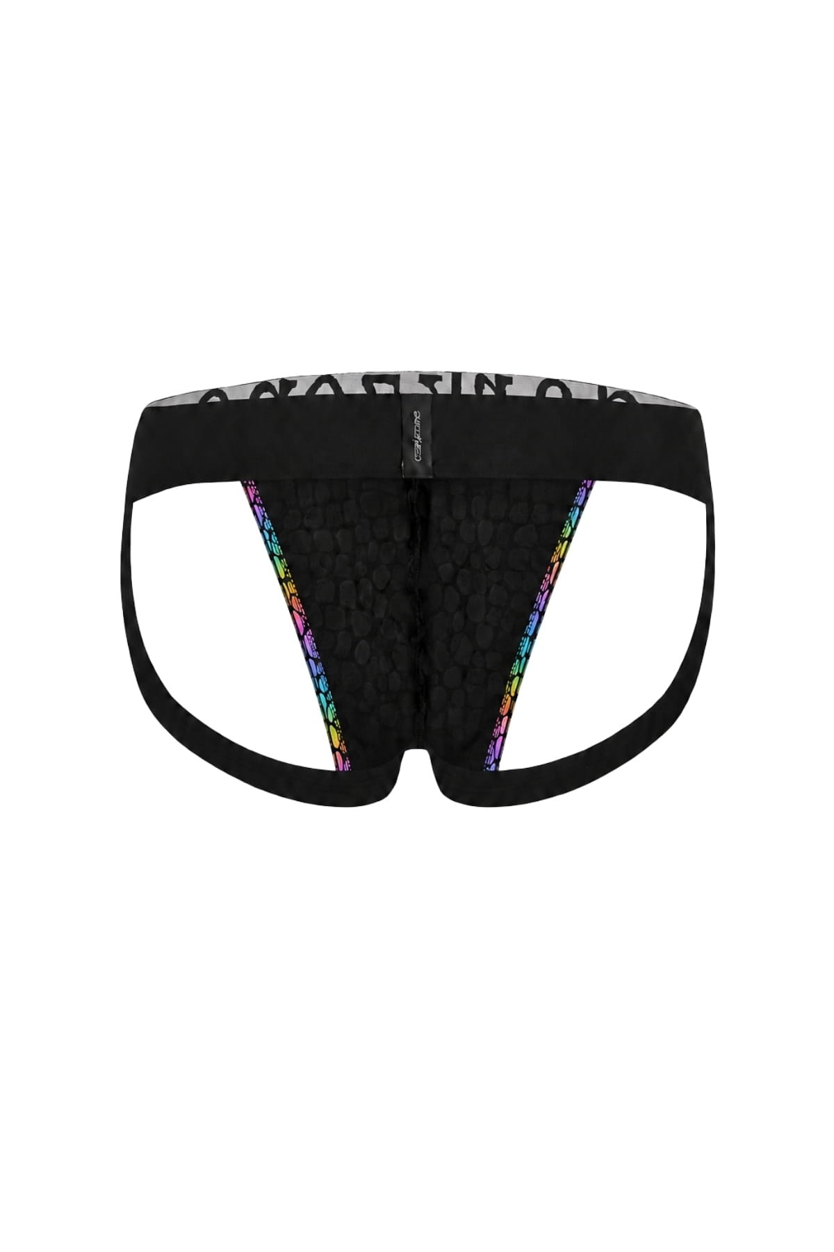 Erkek Fantezi Arkası Açık Rainbow Mozaik Desenli Deri Jockstrap