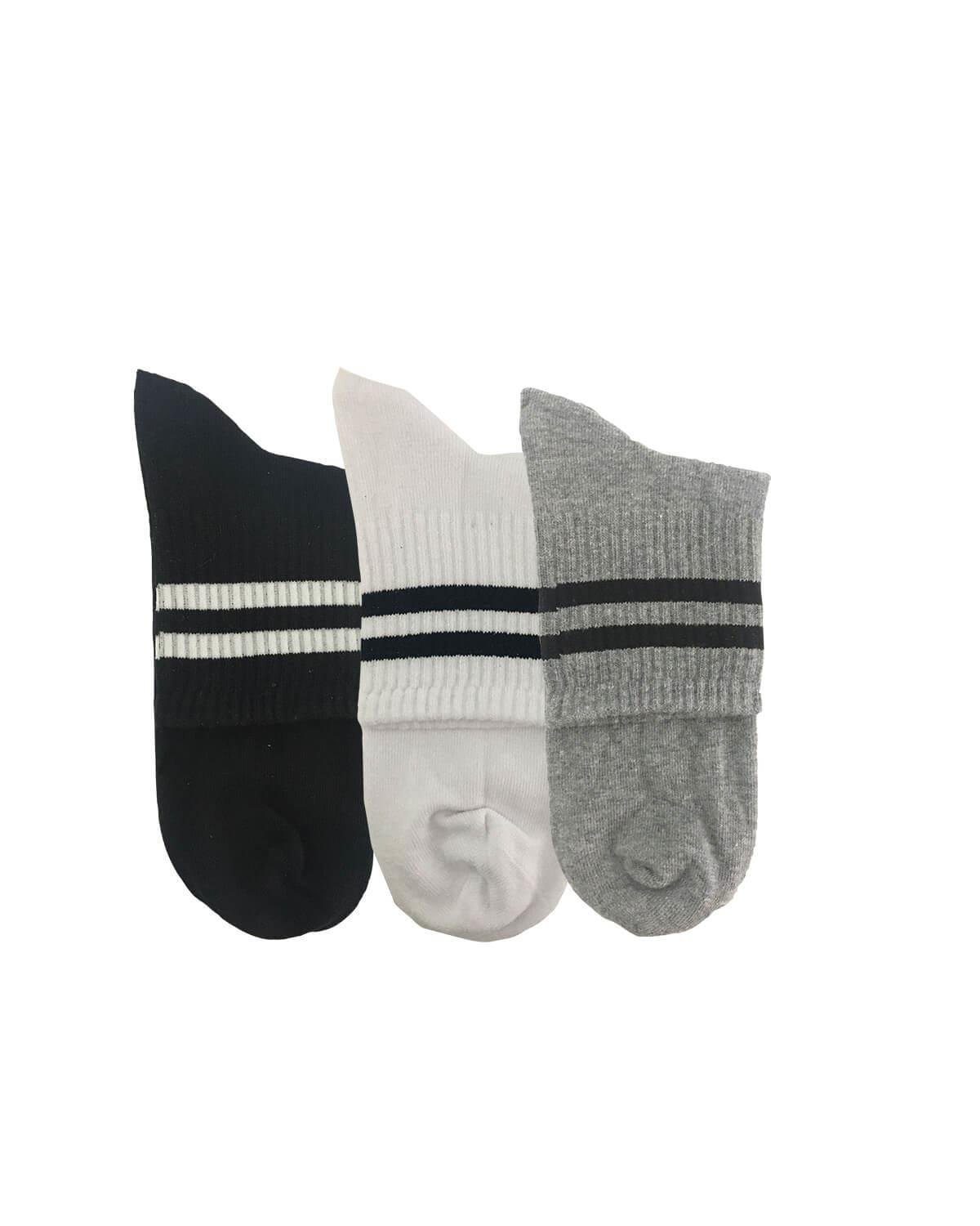 DarkzoneDZCP0045Erkek Siyah-Beyaz-Gri 3'lü Kısa Spor Çorap - DZCP0045