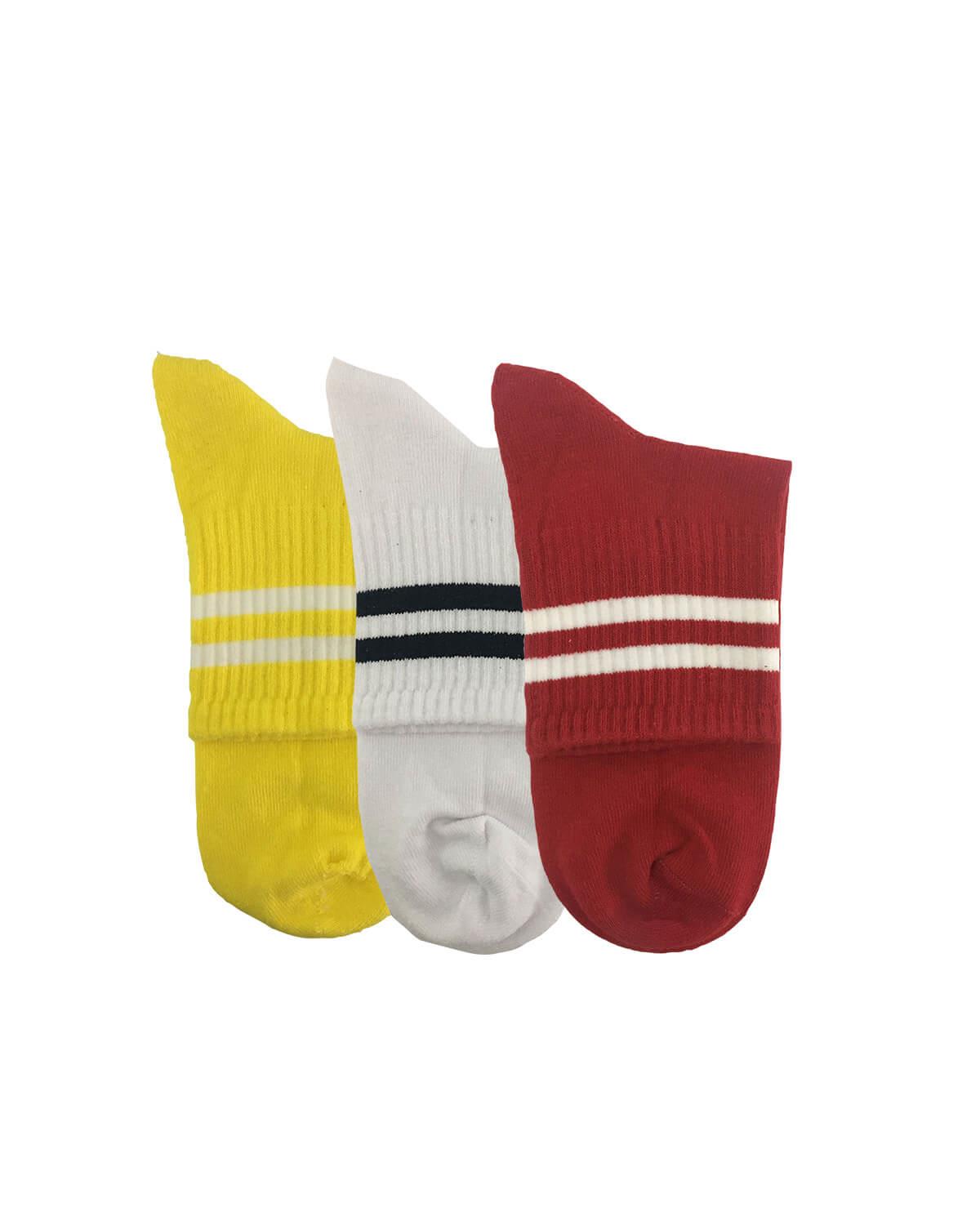 DarkzoneDZCP0046Erkek  Sarı-Beyaz-Kırmızı 3'lü Kısa Spor Çorap - DZCP0046