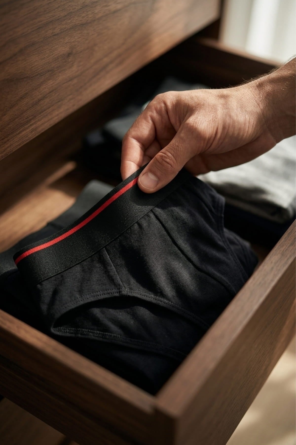 Erkek Kırmızı Çizgili Lastikli Siyah Slip - DZNDF1002