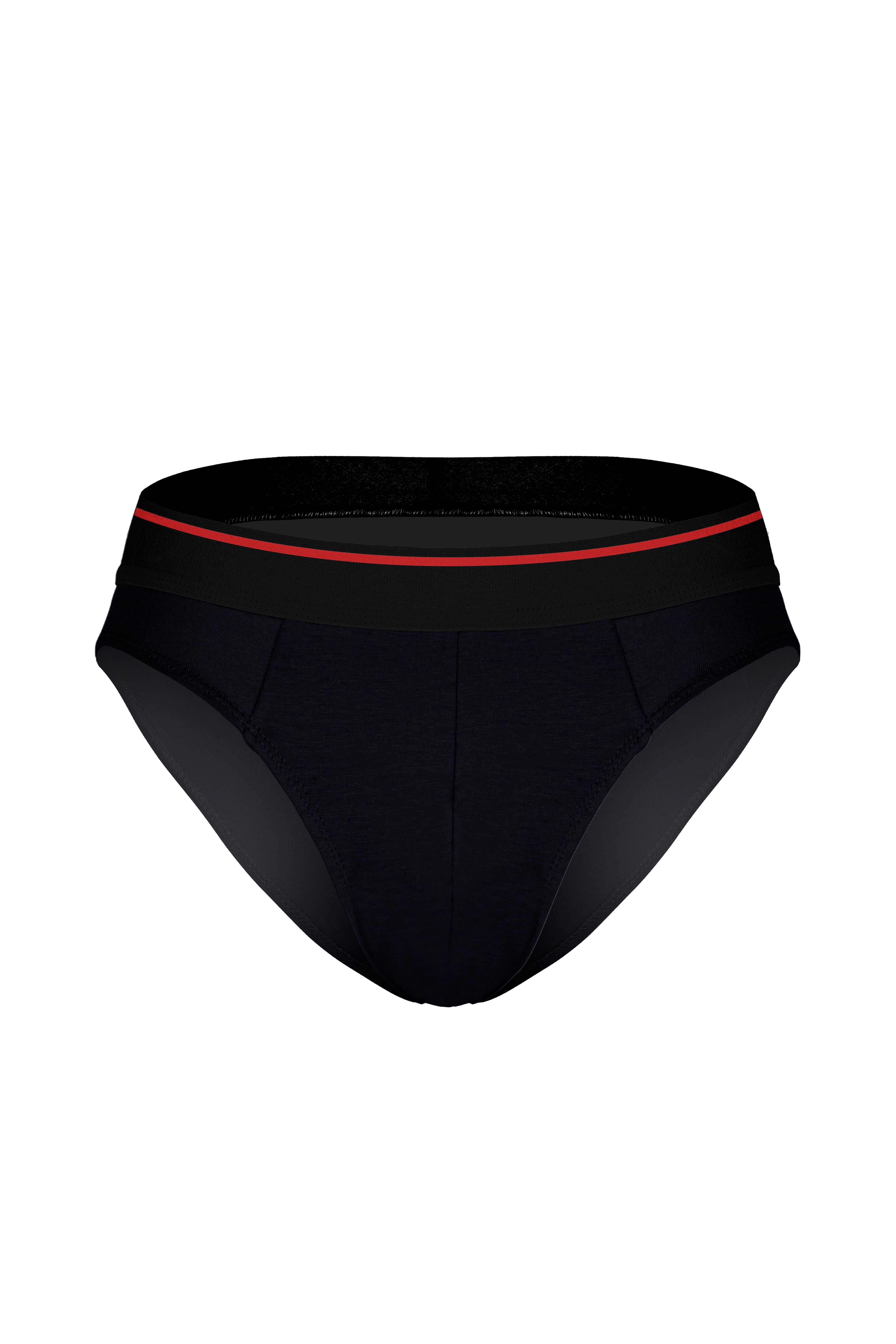 Erkek Kırmızı Çizgili Lastikli Siyah Slip - DZNDF1002