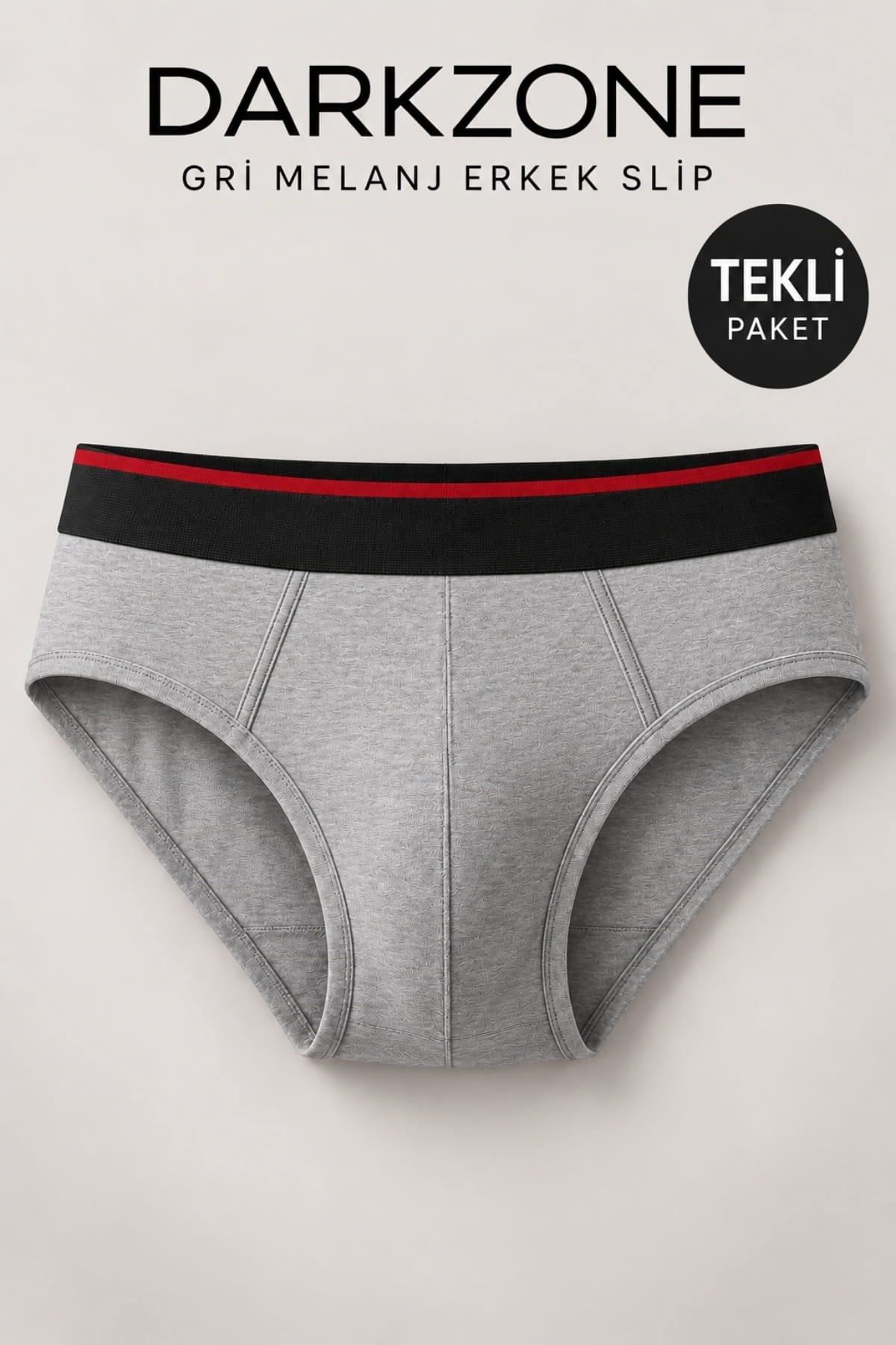 Erkek Kırmızı Çizgili Lastikli Gri Slip - DZNDF1003