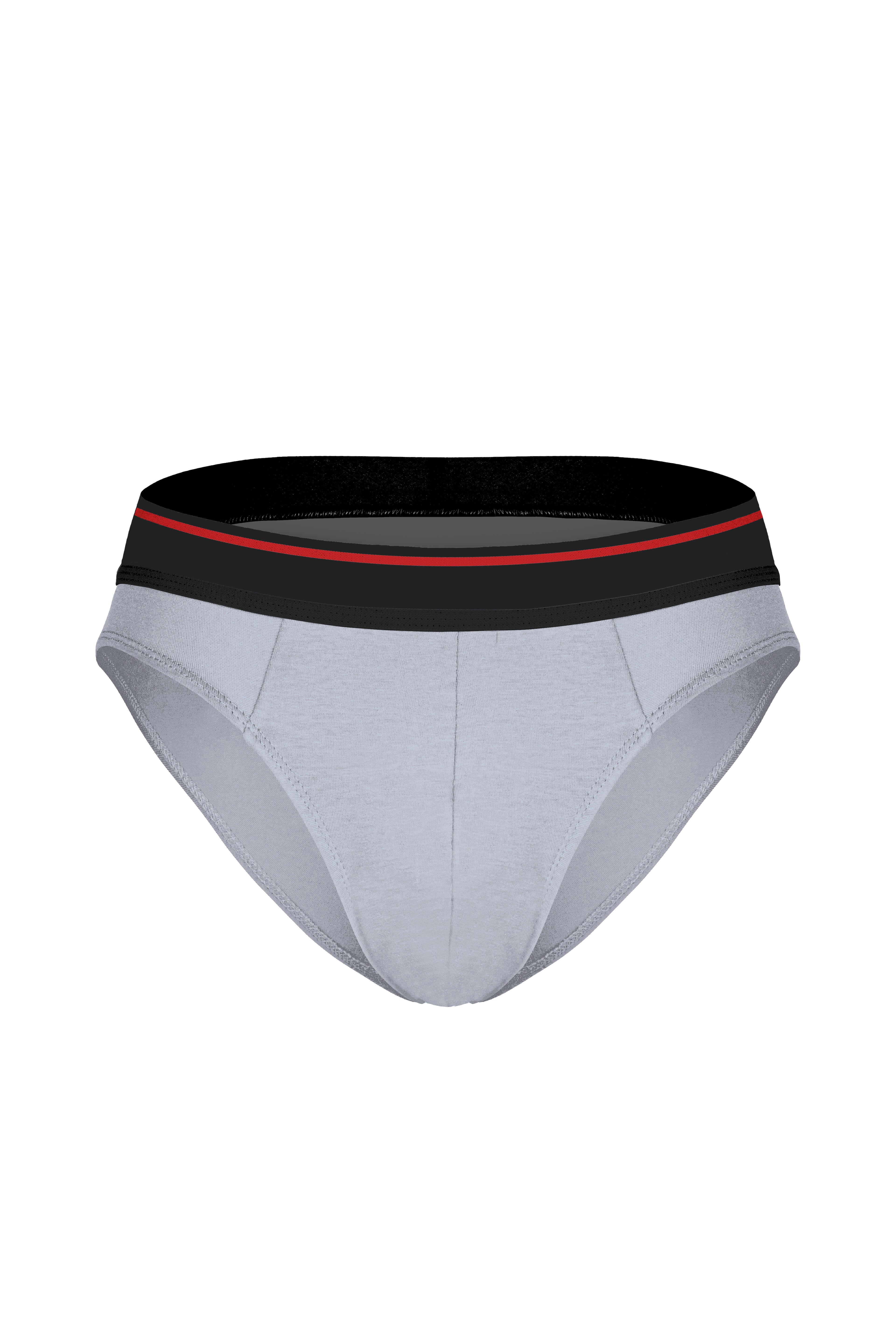 Erkek Kırmızı Çizgili Lastikli Gri Slip - DZNDF1003