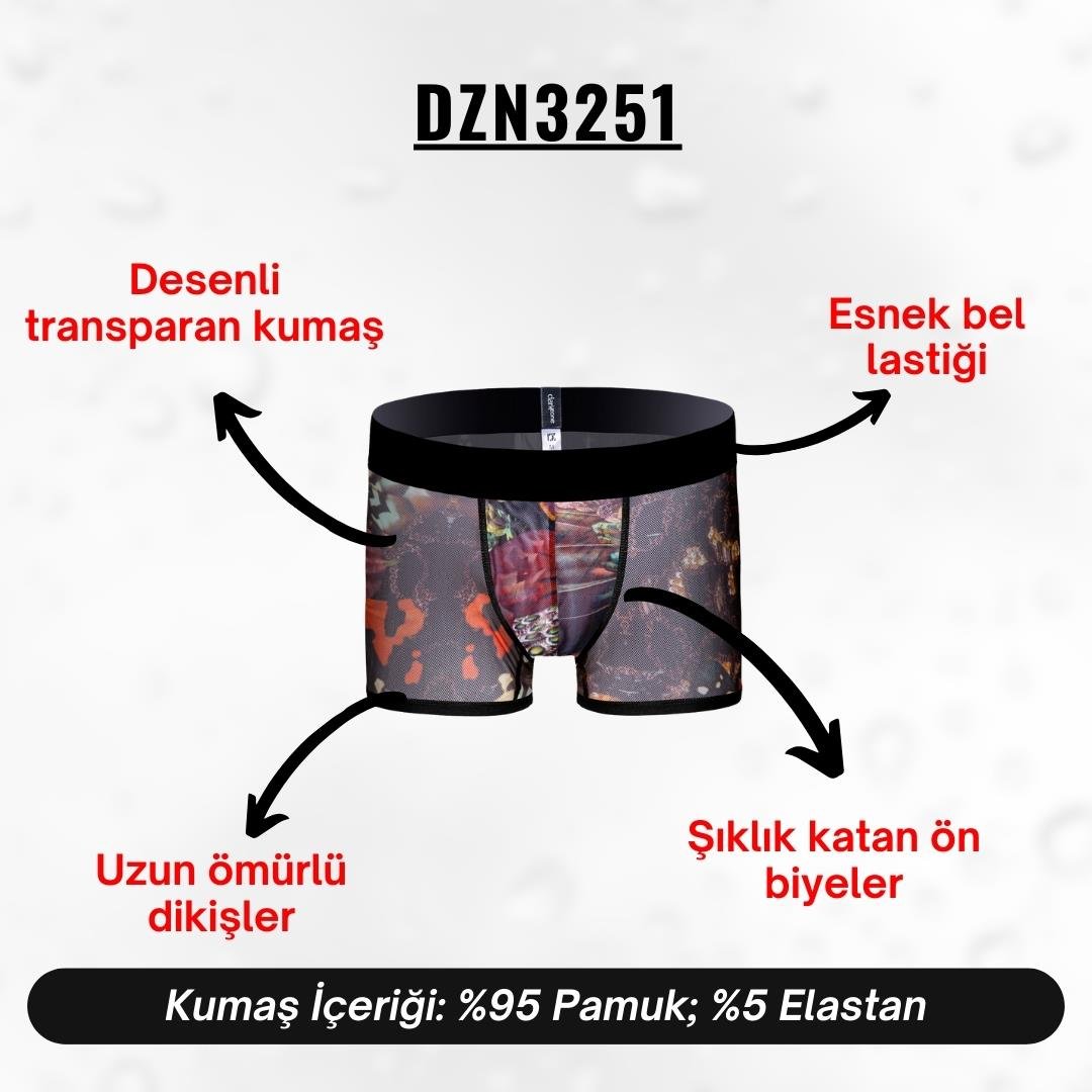 Desenli Transparan Erkek Kısa Boxer - DZN3251