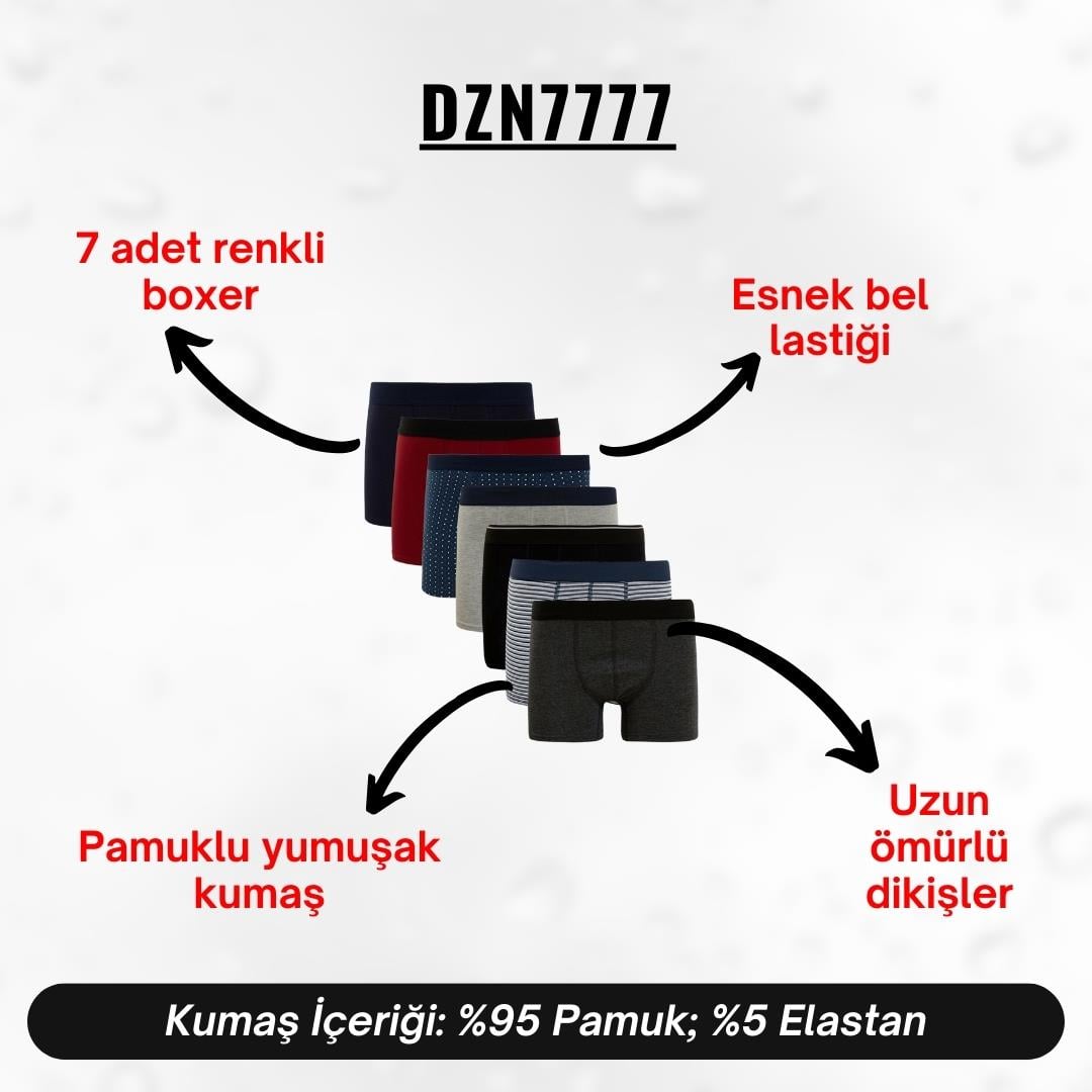 Erkek Boxer Karışık Renkli 7li Set - DZN7777